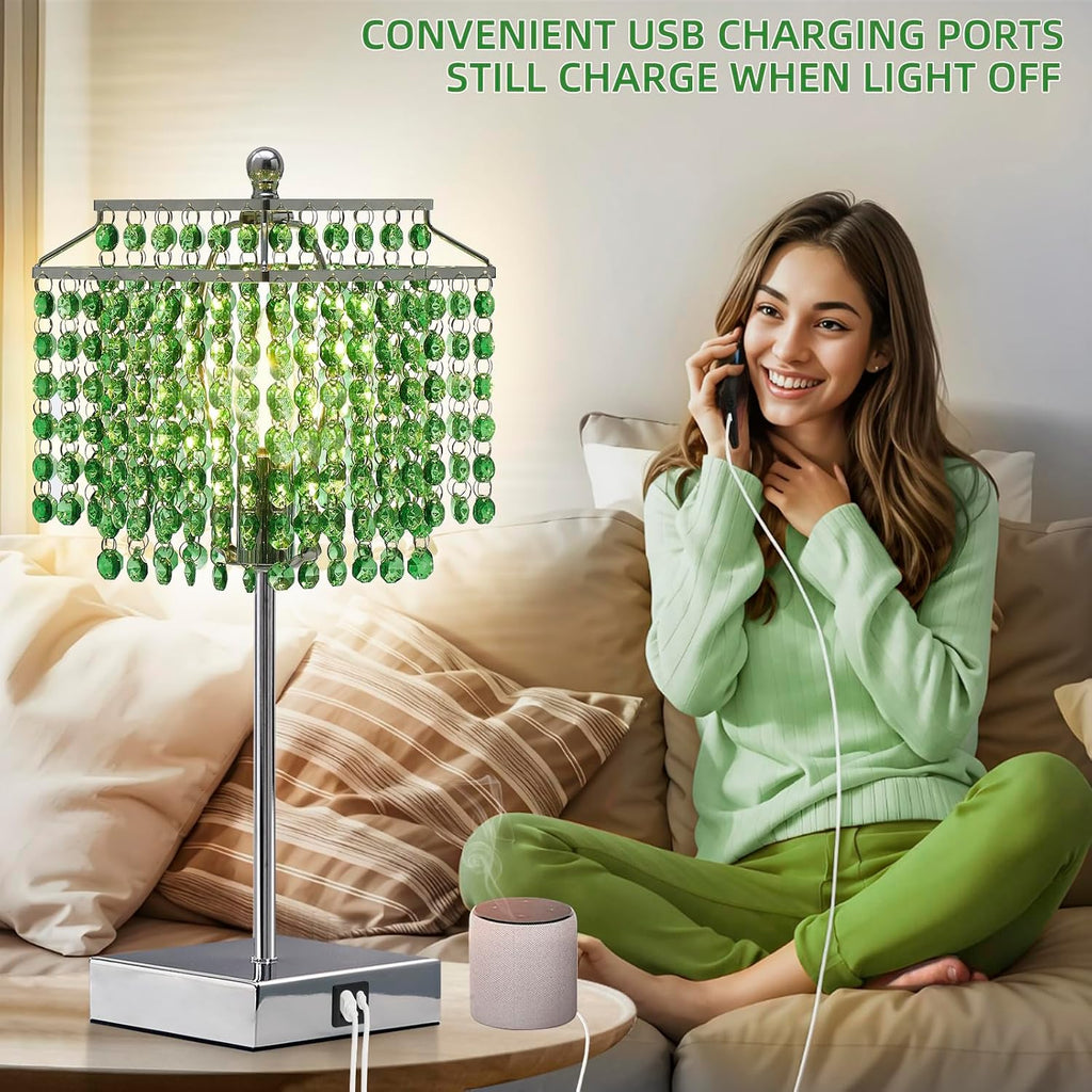 Luvkczc Crystal Table Lamp with Touch Control, Bedside Crystal Table Lamp with USB C+A Ports, Dimmable Lamp for Girls Bedroom, Living…