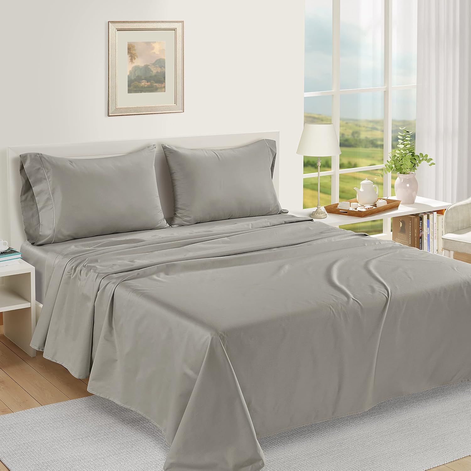 LaneLinen LANE LINEN Pillows Queen Size Set of 2 Soft 100% Egyptian Cotton Cool & Smooth Pillow Cases - Silver Cotton Silver