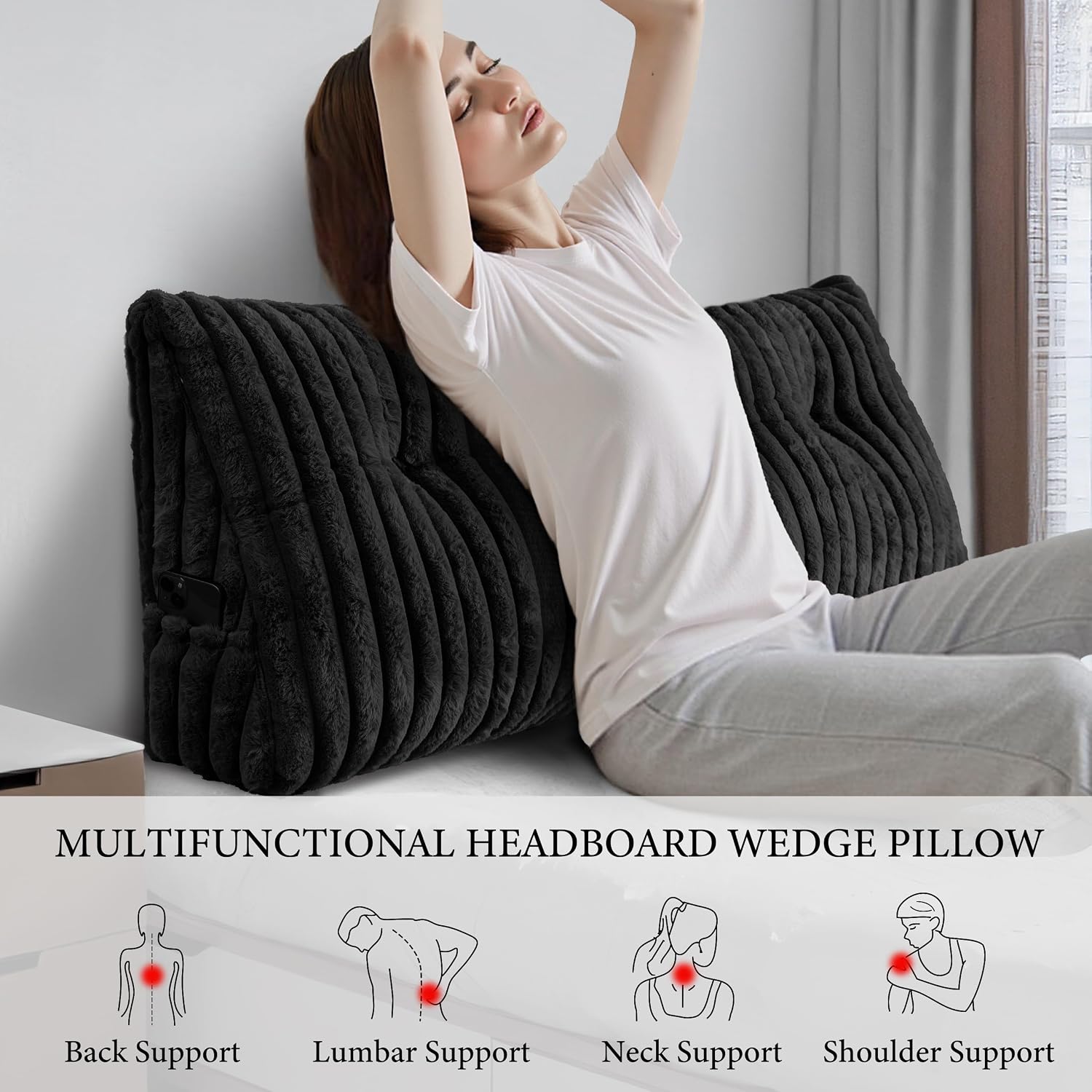 Headboard Pillow Queen, Triangular Wedge Pillow Headboard Queen, Cushion Headboards Reading Pillows, Backrest Pillows for Sitting in Bed…