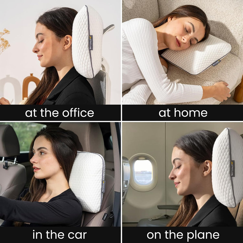 Mefopilo Memory Foam Travel Pillow with Washable Cover & Carry Bag – Compact, Soft & Breathable Neck Pillow for Airplane, Camping & Car (Wh…