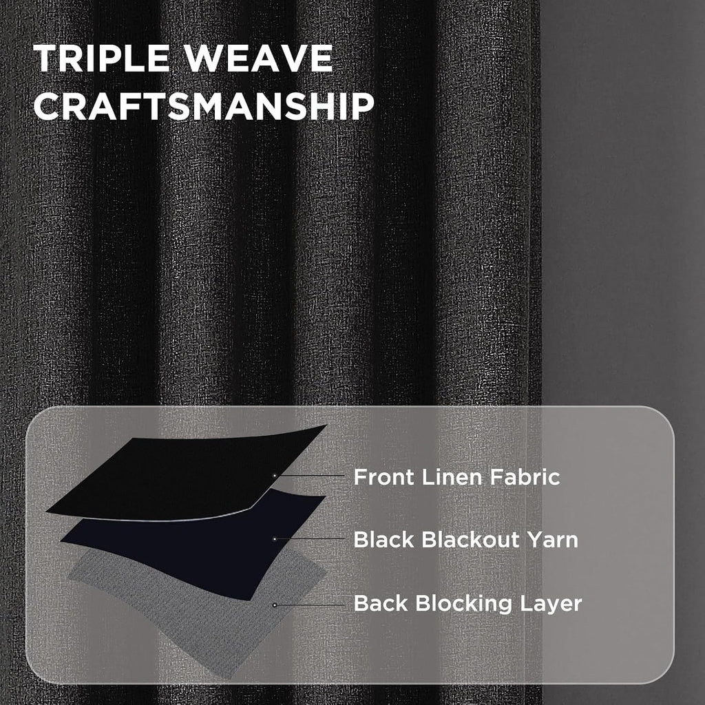 Cucraf 100% Blackout Curtains 90 inches Length 2 Panels Set, Room Darkening Linen Textured Curtain Grommet for Bedroom Living Room, Light B…