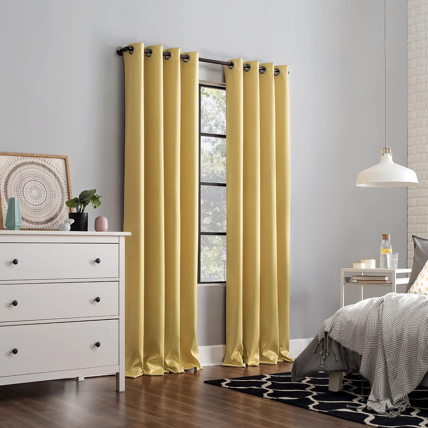 Sun Zero Nordic 2-pack Theater Grade Extreme 100% Blackout Grommet Curtain Panel Pair, 52" x 63", Flax