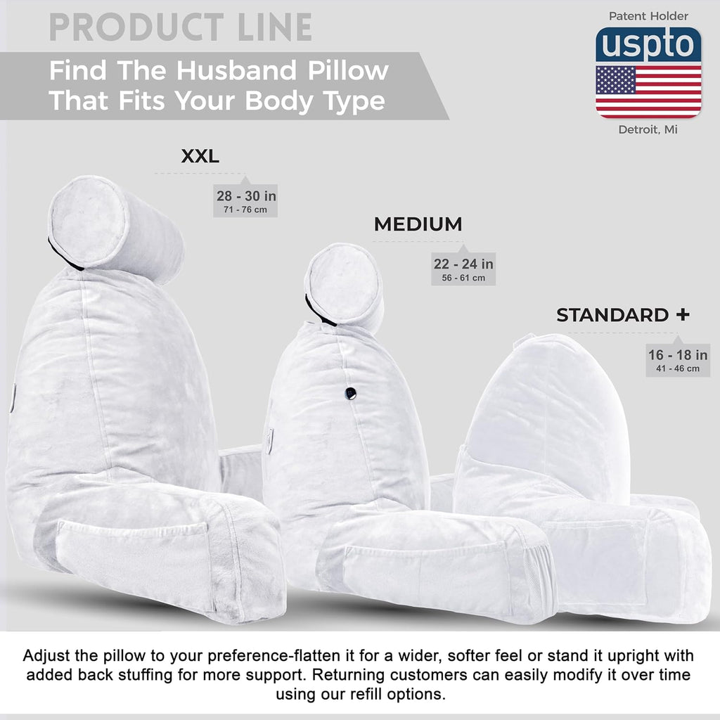 Husband Pillow XXL The Original for Adults - 30" Tall Backrest for Sitting Up in Bed - Firm Support Reading & Bed Rest Pillows for…