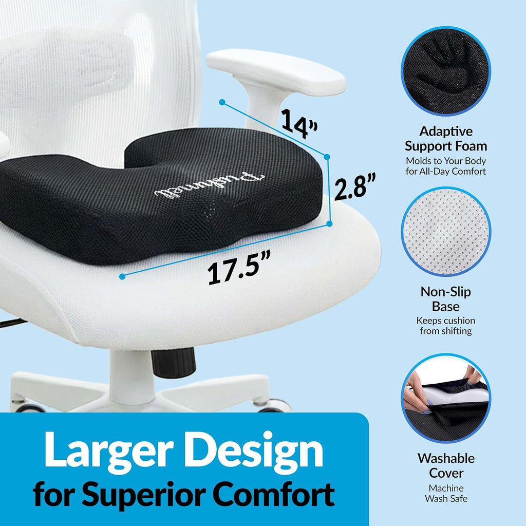 Home Memory Foam Gel Seat Cushion for Tailbone, Coccyx, Back & Sciatica – Fits 17.5” x 14” Seats, Ergonomic Office & Desk Chair Cushions fo…
