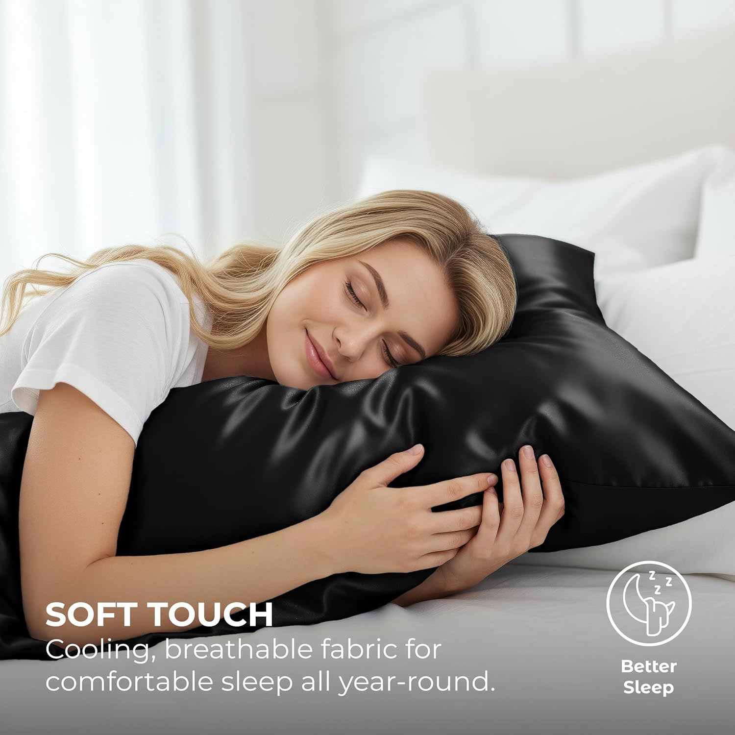 PureBedding Pure Bedding Satin Pillowcase 2 Pack - King Size (20"x40", Black) - Silky Pillow Cases for Hair and Skin - Satin Pillow Covers…