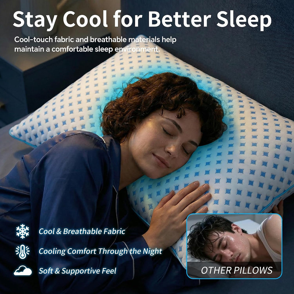 ezepilw Queen Size Pillow 1 Pack for Sleeping, Cooling Adjustable Memory Foam Pillow, Dual Fill Design Helps Maintain Shape, Breatha…