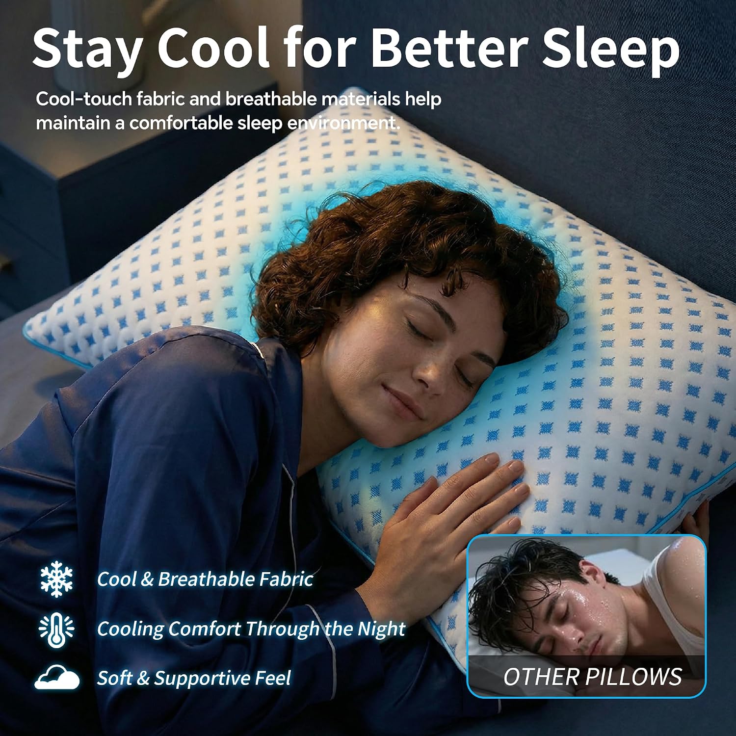 ezepilw Queen Size Pillow 1 Pack for Sleeping, Cooling Adjustable Memory Foam Pillow, Dual Fill Design Helps Maintain Shape, Breatha…