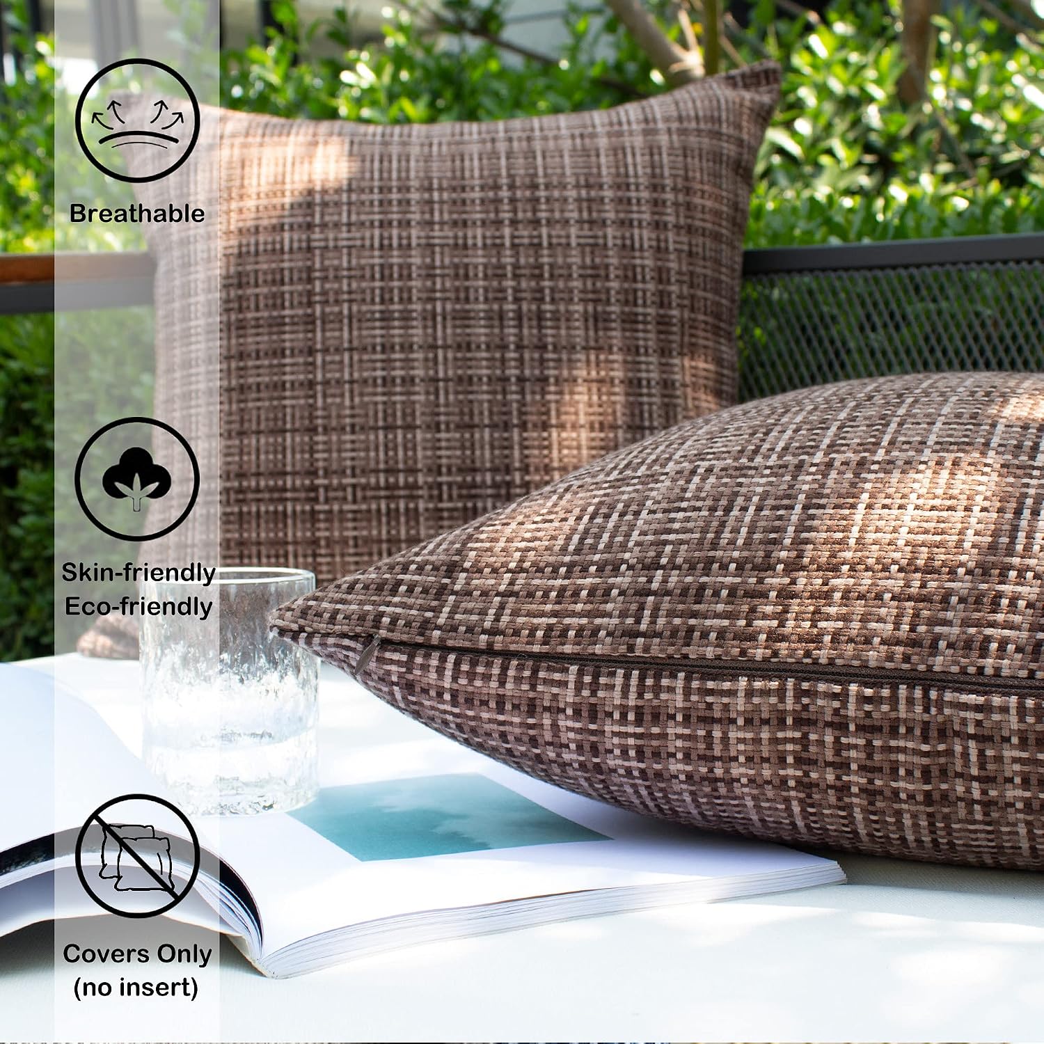 Kevin Textile Pack of 2 Decorative Outdoor Waterproof Throw Pillow Covers Lumbar Pillowcases Modern Cushion Cases for Patio Couch Bench…