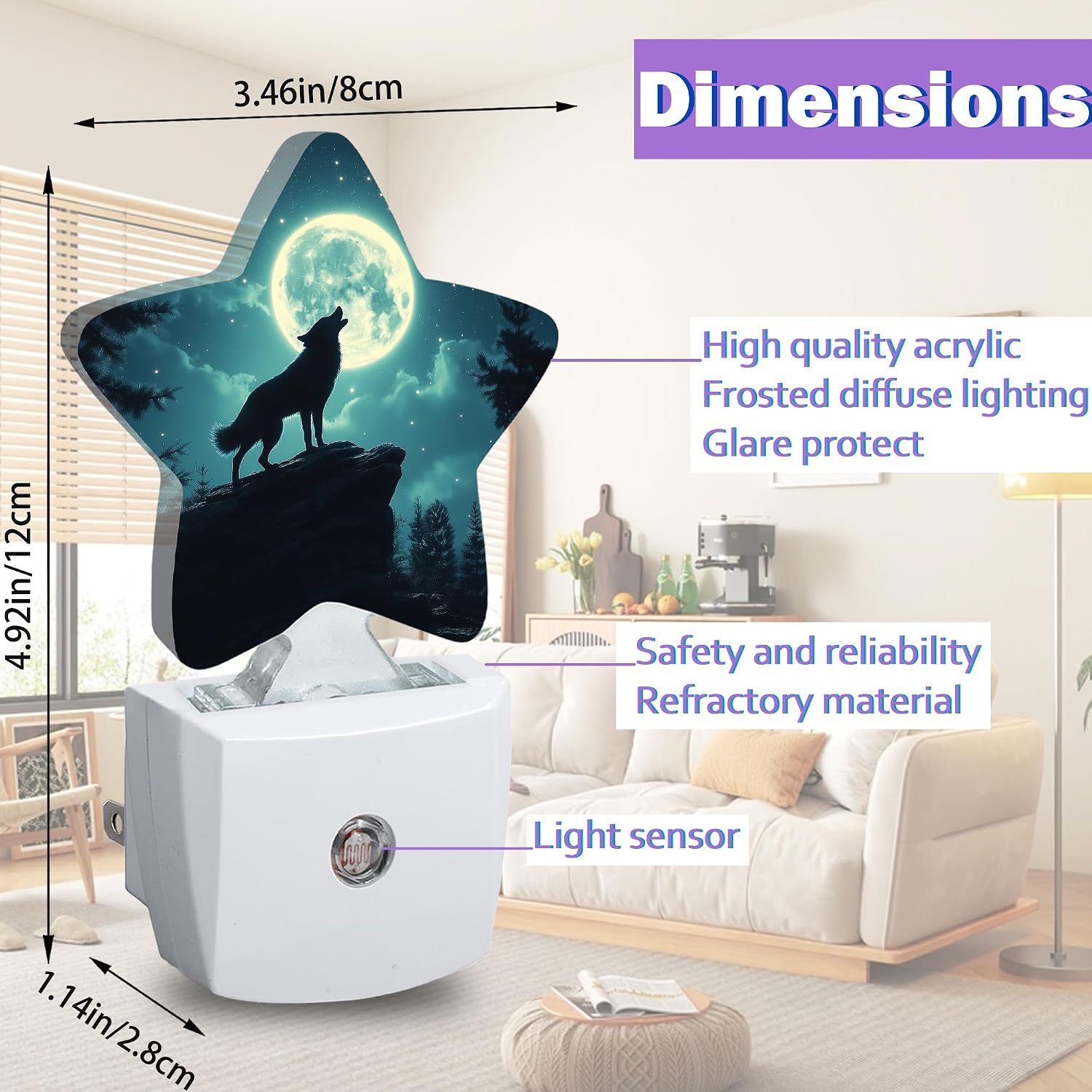 Howling Wolf Night Lights Plug Into Wall Decorative, Fantasy Moon Night Sleep Friendly Lamp, Energy Efficient Dusk-to-Dawn Sensor…