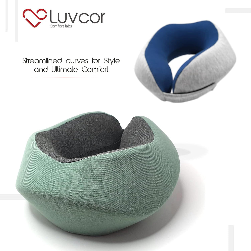 Premium Quality Memory Foam Travel Neck Pillow Bundle - Best Ergonomic Pillow for Airplane Travel, car Ride, Sleeping. Comes with Eye…