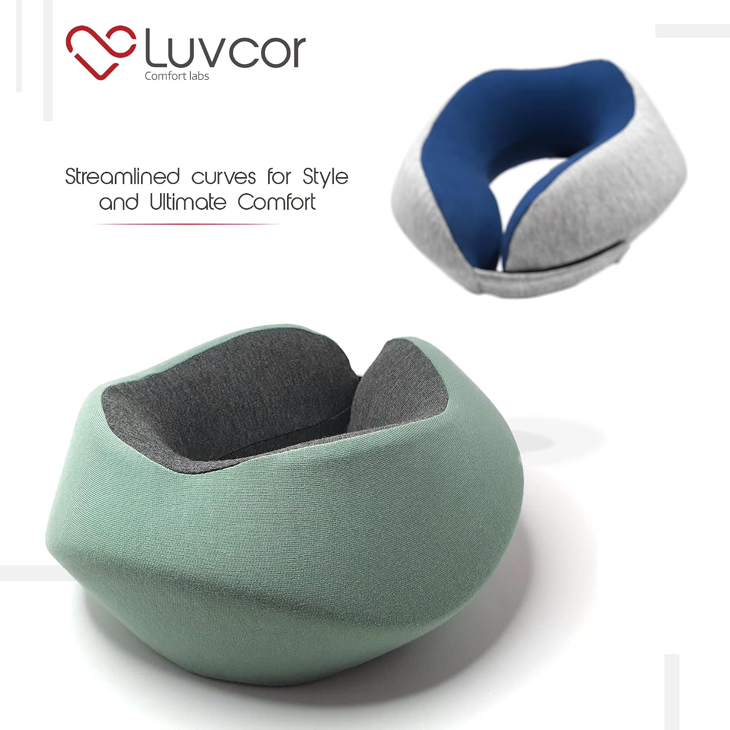 Premium Quality Memory Foam Travel Neck Pillow Bundle - Best Ergonomic Pillow for Airplane Travel, car Ride, Sleeping. Comes with Eye…