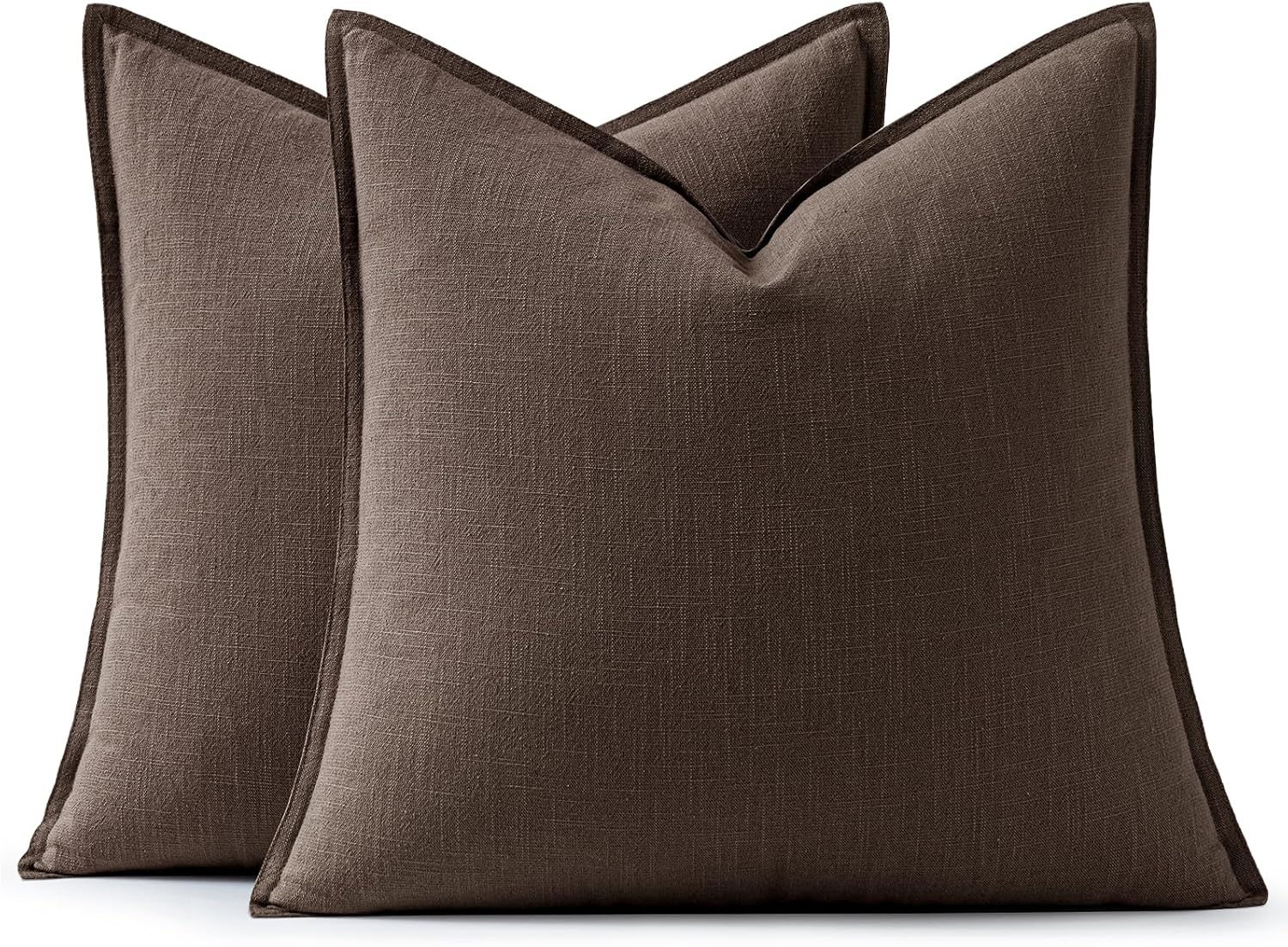 Anroduo Pack of 2 Decorative Linen Pillow Covers Mocha Brown Neutral Farmhouse Boho Soild Cushion Case Soft Accent Pillowcase for Couch Sof…