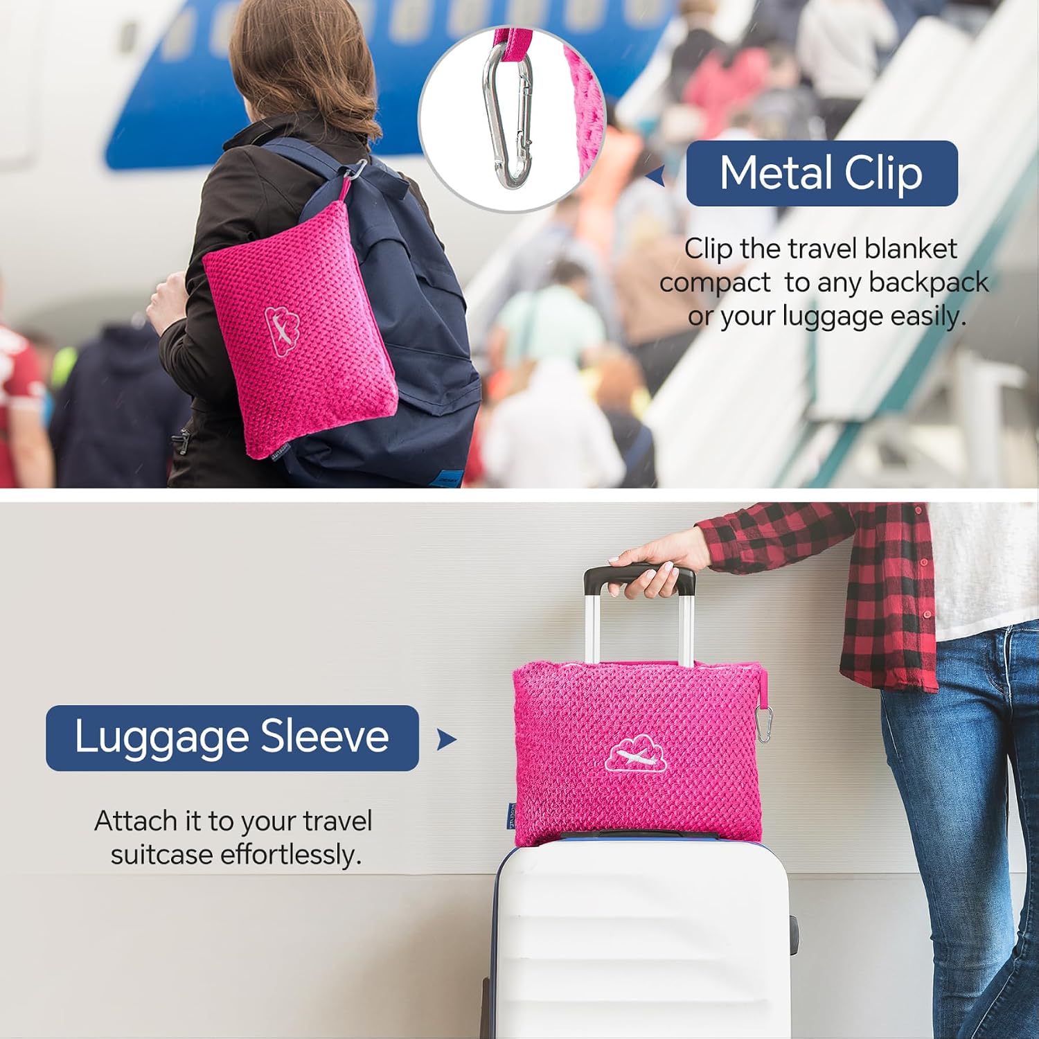 Bedelite Travel Blanket with Bag, Ultra-Soft Jacquard Fleece Blanket with Luggage Sleeve & Backpack Clip, Airplane Blanket Travel Essential…