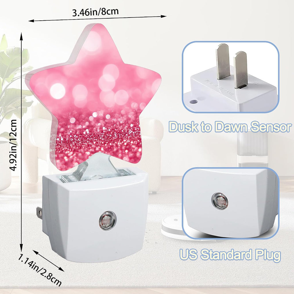 Snowmolle Pink Red Glittering Dusk to Dawn Star Night Light, Abstract Christmas Smart Sensor Nightlight for Bedroom Kitchen Hallway Stairs, P…