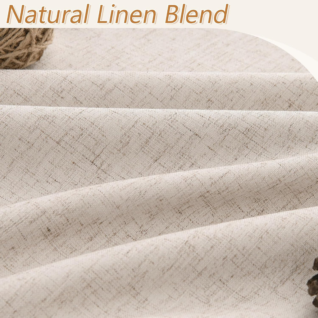 Guken Oatmeal 100% Blackout Linen Curtains 63 Inch Length 2 Panels Set for Living Room Bedroom Back Tab Thermal Insulated Black Out Drapes…