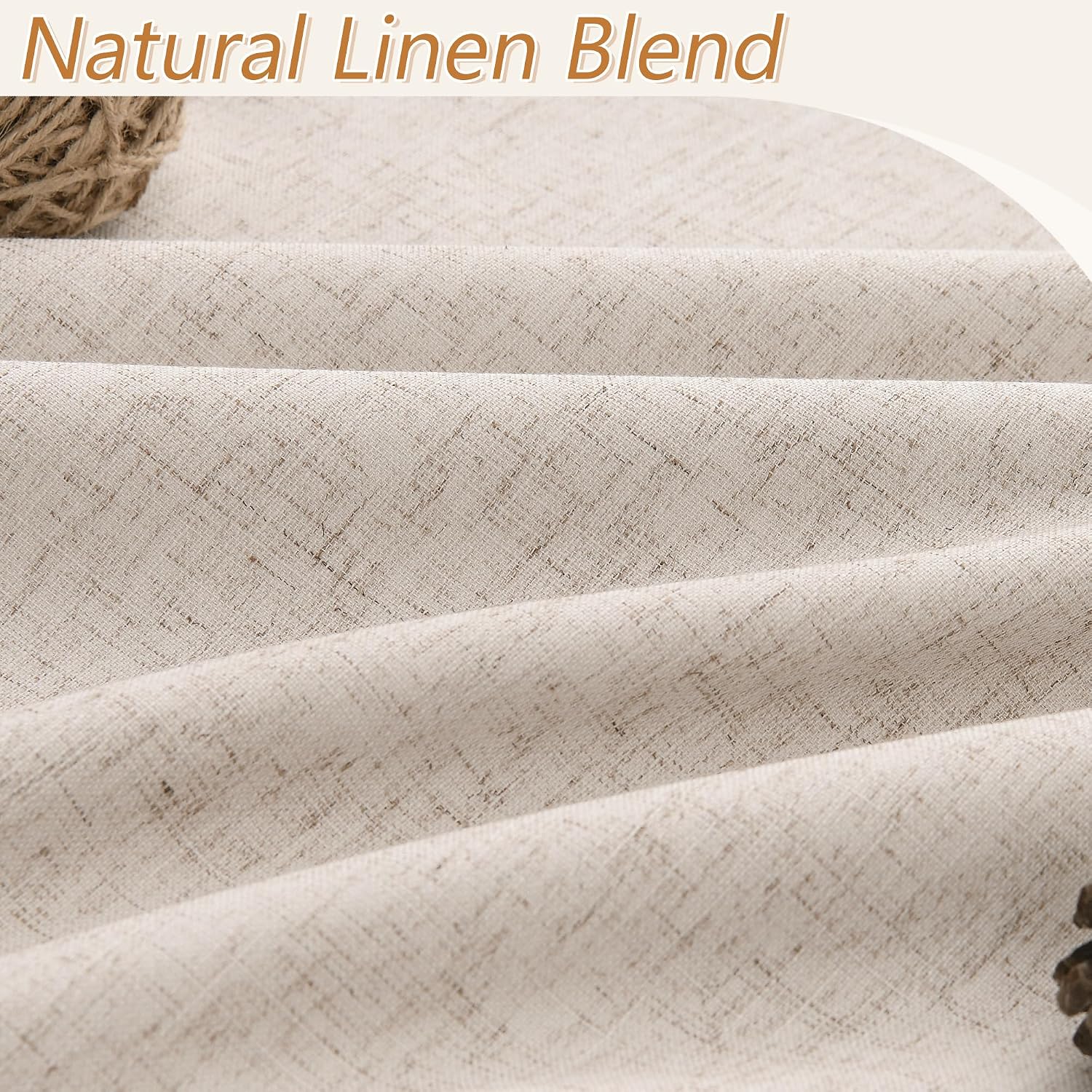 Guken Oatmeal 100% Blackout Linen Curtains 63 Inch Length 2 Panels Set for Living Room Bedroom Back Tab Thermal Insulated Black Out Drapes…
