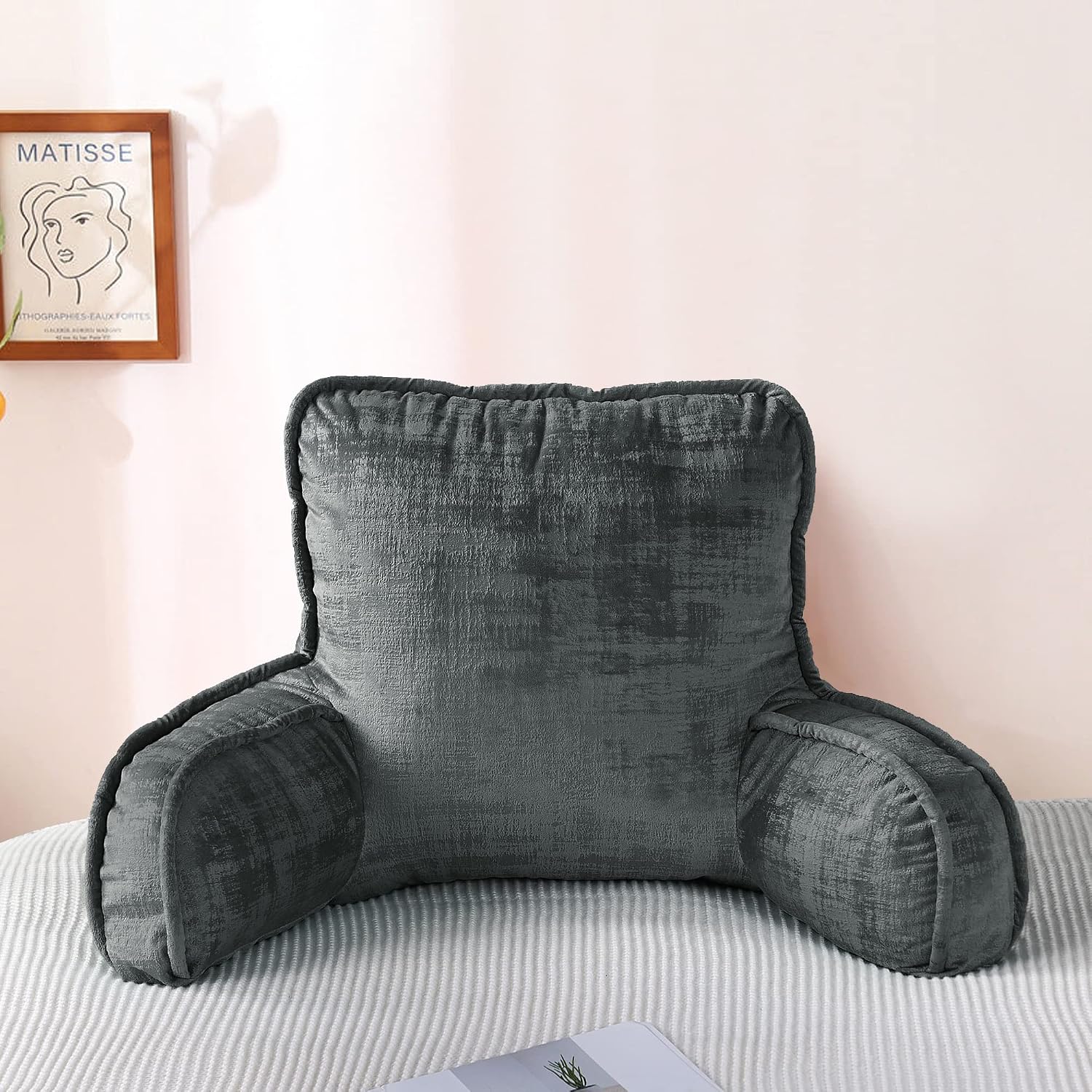 Bytide DIY Assembly Art Velvet Backrest Reading Bed Rest Pillow with Arms & Pockets, 18" H for Sitting in Bed Couch Sofa, Back Support Cush…