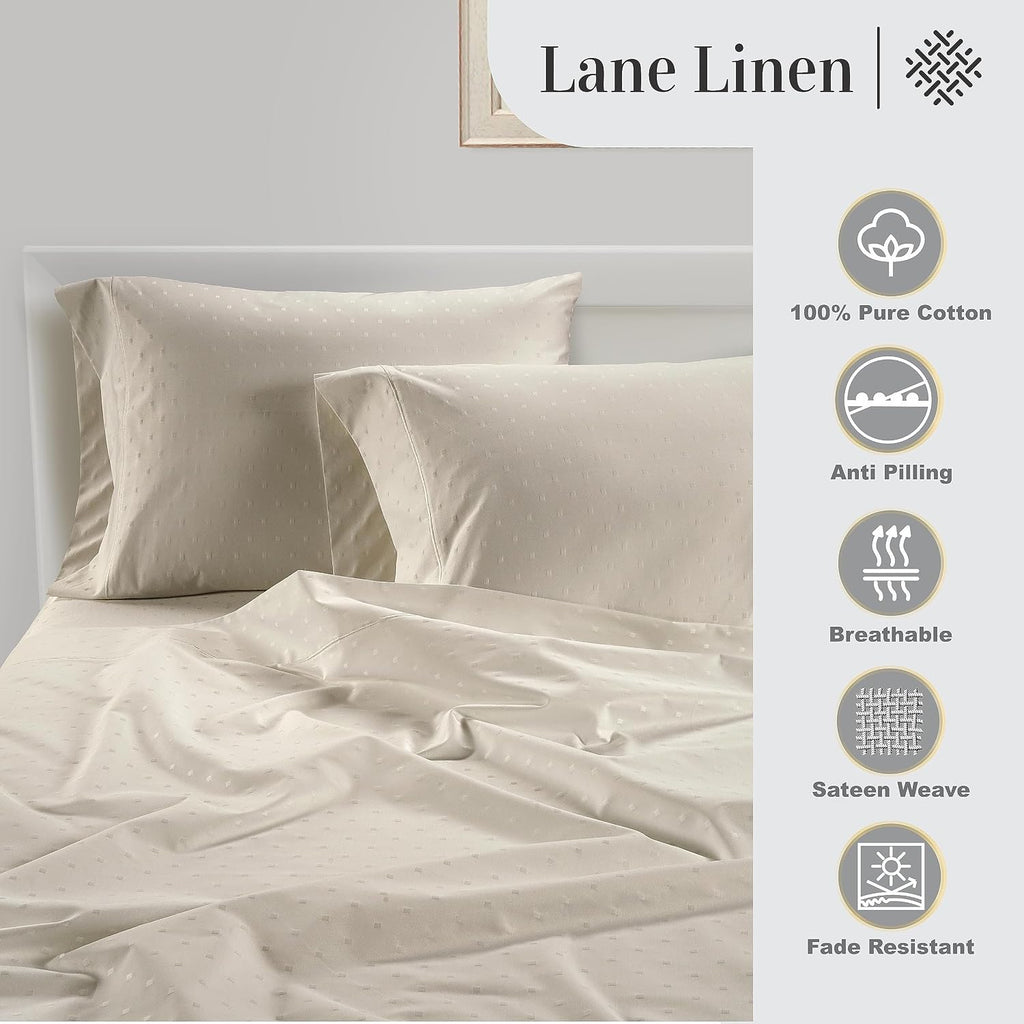 LaneLinen LANE LINEN Pillow Case Covers King, Set of 2, 100% Egyptian Cotton Sateen, Soft Cool & Smooth Pillow Cases - Swiss Dot - Ivory Co…