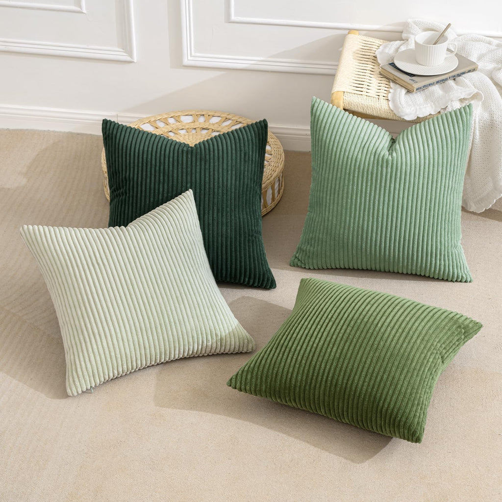 Miulee Boho Farmhouse Sage Green Throw Pillow Covers 18x18 Inch Set of 4 Mordern Nordic Cushion Covers Soft Corduroy Spring Home Decor for…