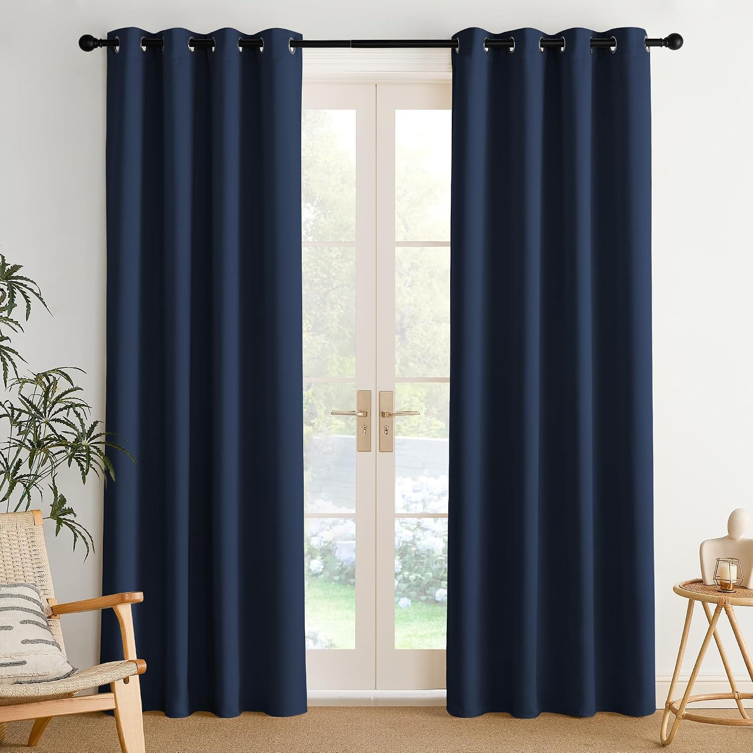 Nicetown Room Darkening Draperies Curtains Panels, 2 Panels Navy Blue W52 x L84 Blue