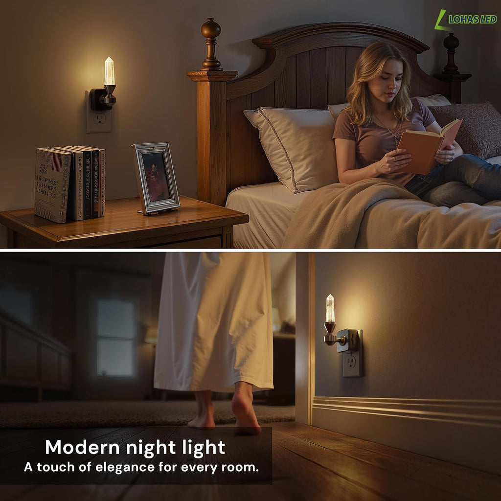 L LOHAS LED Night Light: Night Lights Plug into Wall, Dimmable Night Light Aesthetic Crystal, Warm Light 3000K, Dusk to Dawn Sensor…