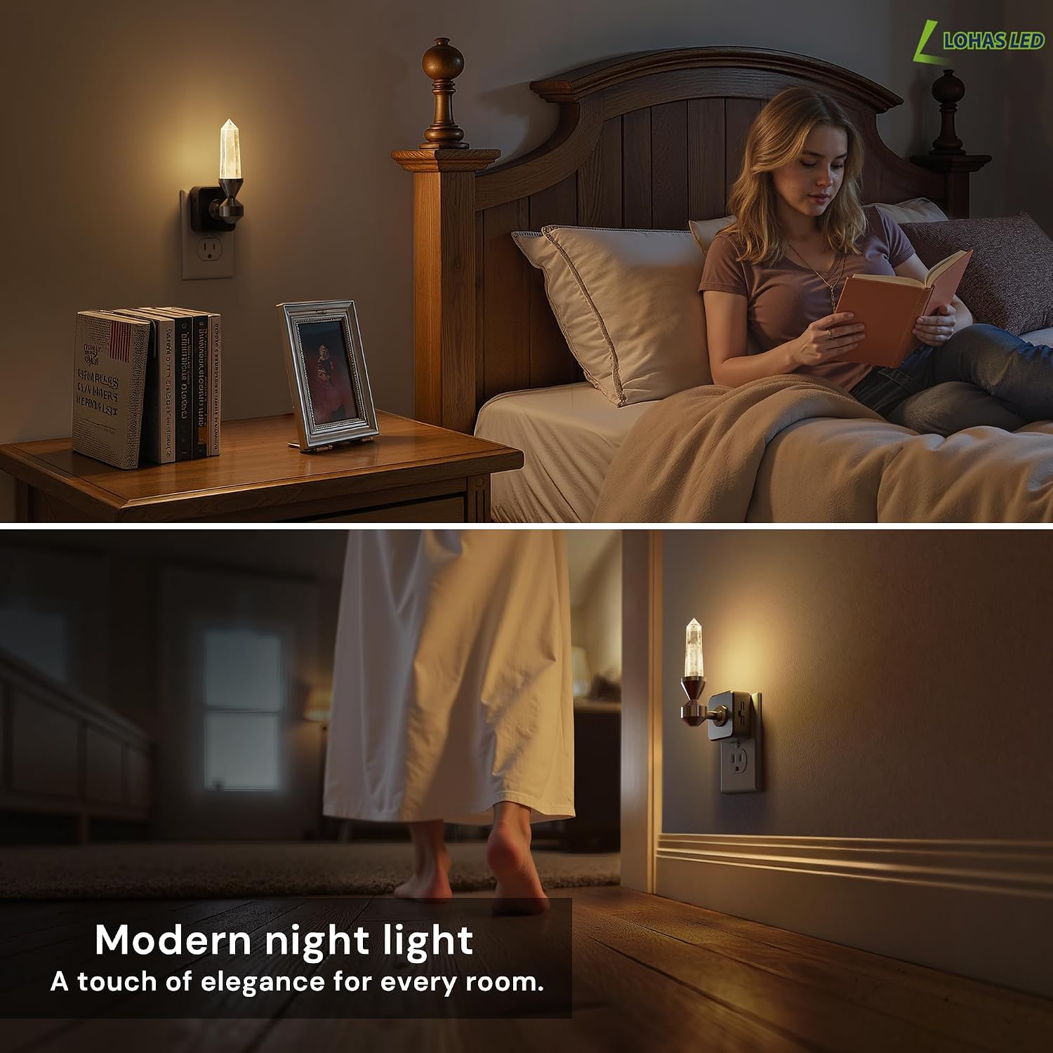 L LOHAS LED Night Light: Night Lights Plug into Wall, 2 Pack Dimmable Night Light Aesthetic Crystal, Warm Light 3000K, Dusk to Dawn…