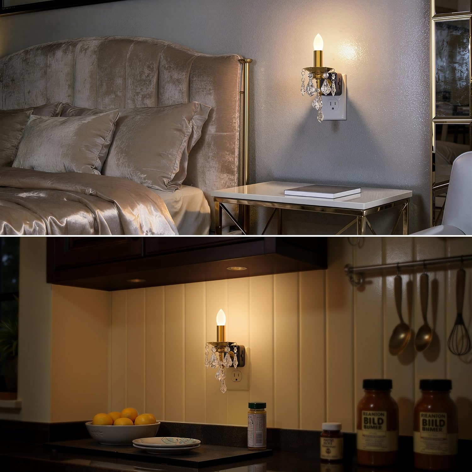Briignite Chandelier Night Lights Plug into Wall, LED Warm Night Light with Dusk to Dawn Sensor, 0-100LM Dimmable, Decorative Gold…