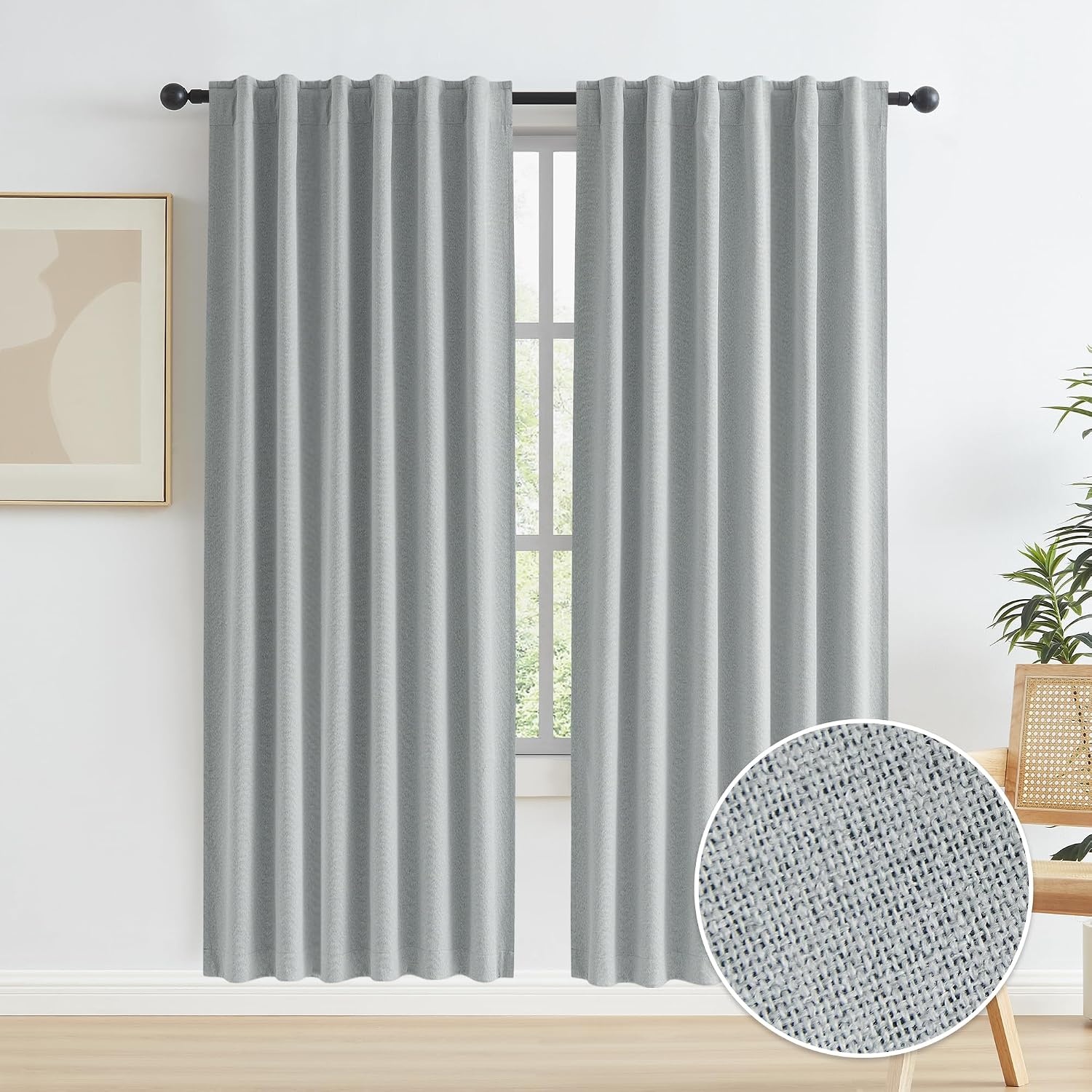 Keqiaosuocai 80 Inch Blackout Linen Curtains 2 Panels, Thermal Insulated Closet Curtains for Bedroom Privacy Assured Temporary Door Cover f…