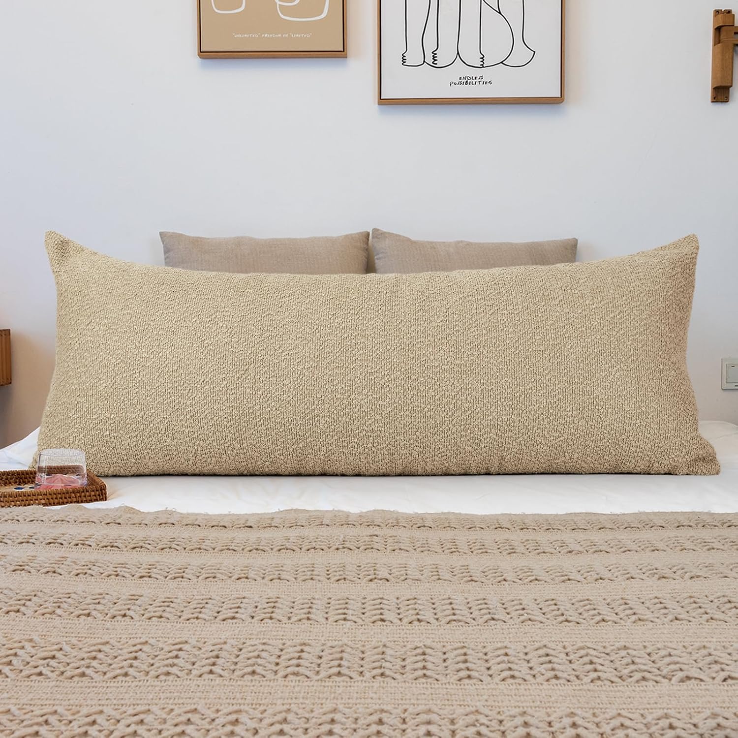 JoraLion 20x54 inch Neutral Boucle Body Pillow Cover, Camel Long Pillow Cover Cozy Soft Cushion Case for Couch Sofa Bed Living Room Home…