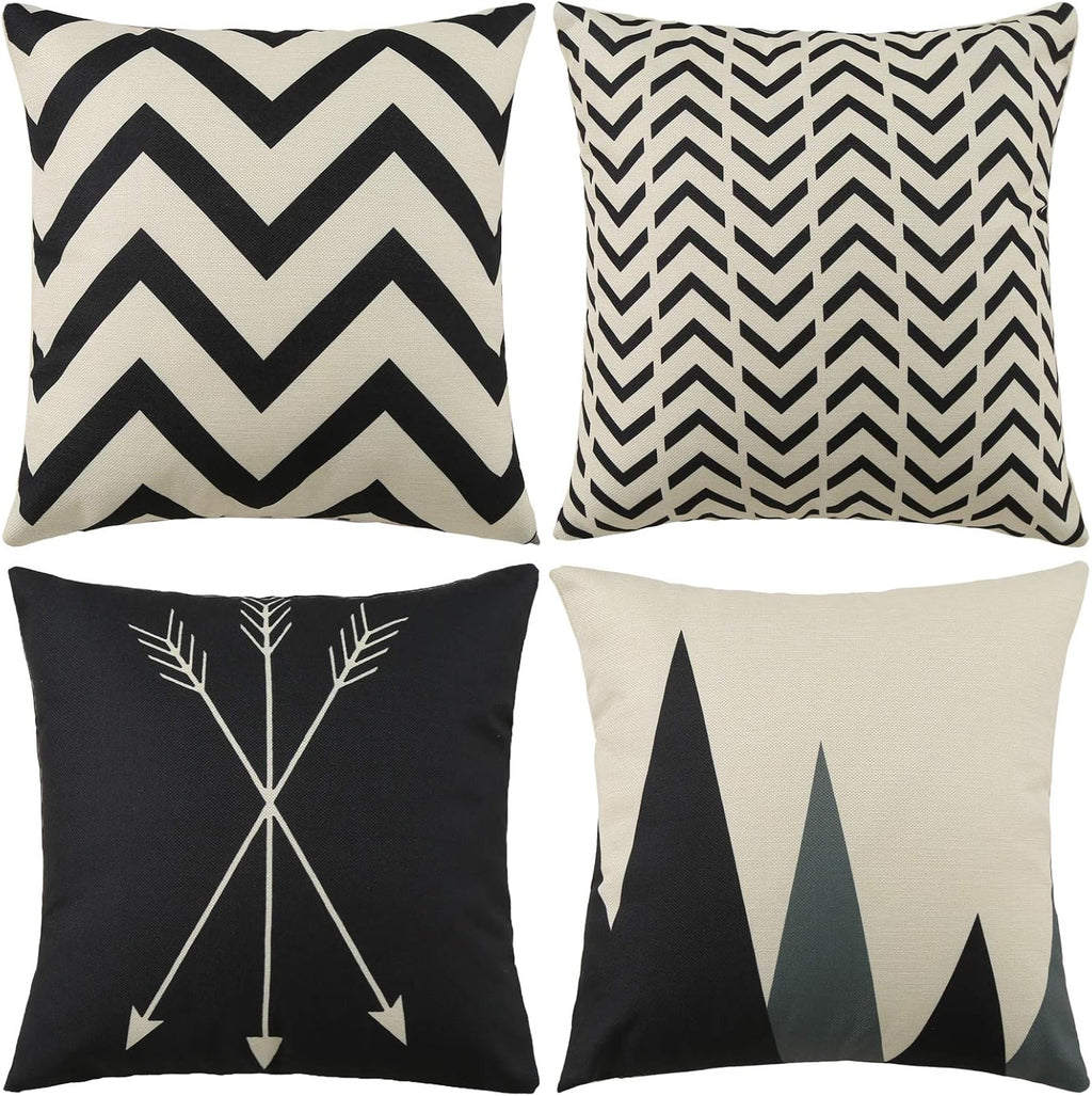 Tosewever Set of 4 Decorative Geometric 18 x 18 Inches Throw Pillow Covers - Modern Pattern Linen Square Pillow Cushion Case for Sofa Couch…