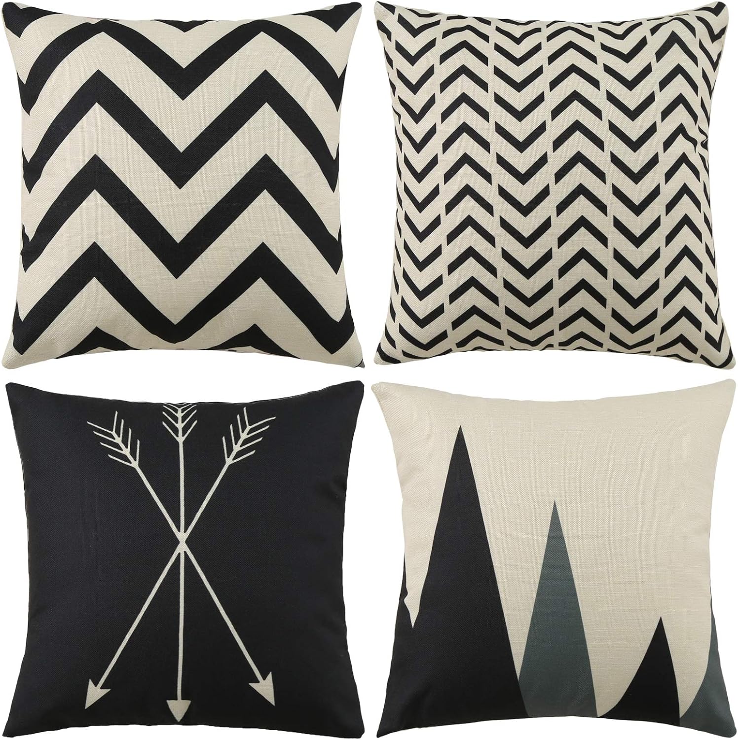 Tosewever Set of 4 Decorative Geometric 18 x 18 Inches Throw Pillow Covers - Modern Pattern Linen Square Pillow Cushion Case for Sofa Couch…