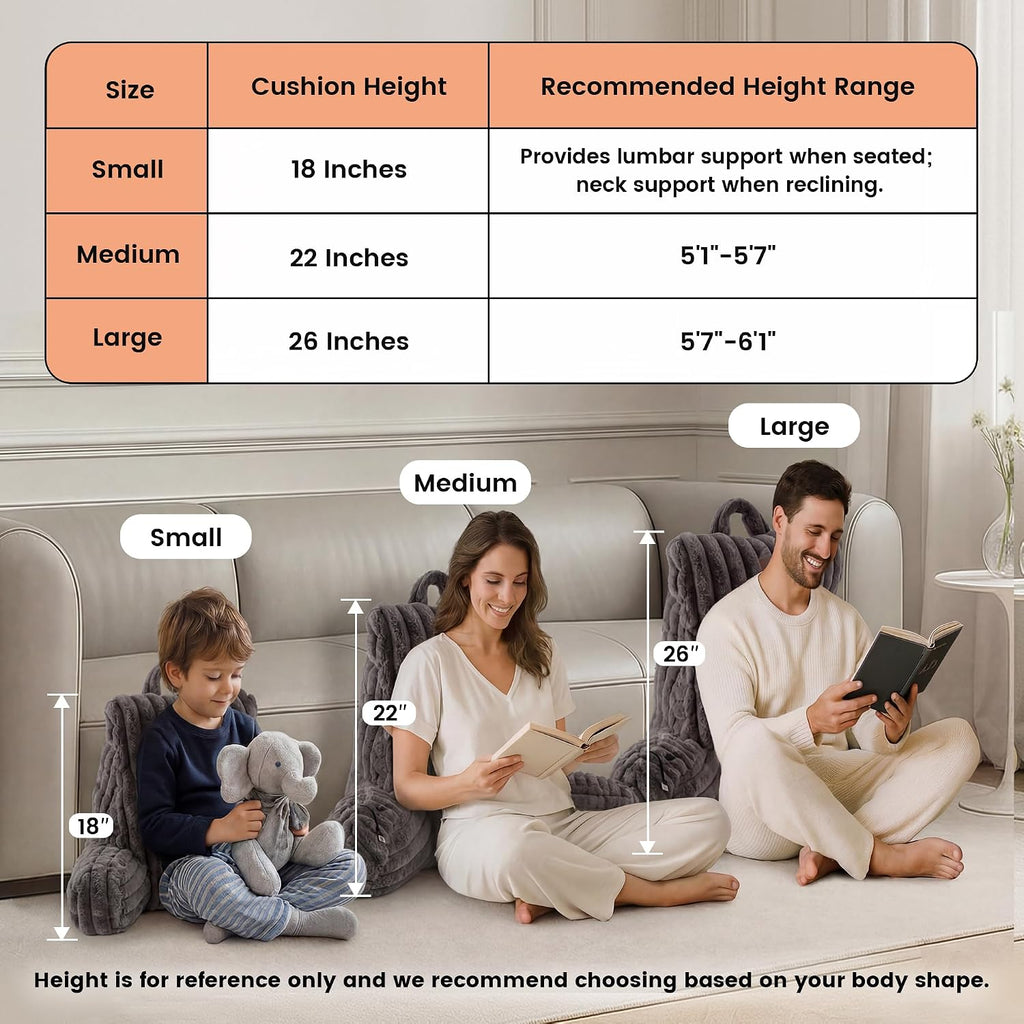 Amélie Home Heated Faux Fur Reading Pillow 3 Temperature Backrest for Sitting in Bed Support Cushion, USB-Powered(No Power Bank Included)…
