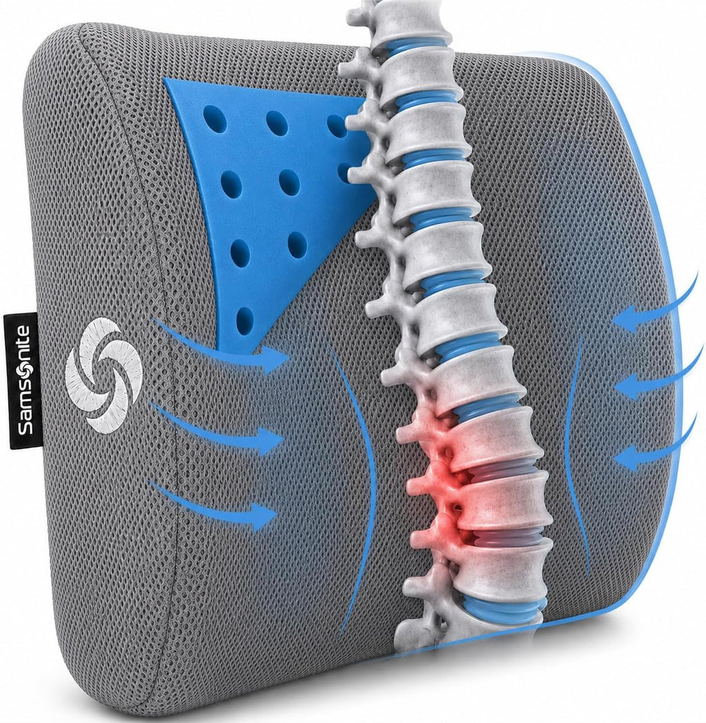 Samsonite Memory Foam Lumbar Support Pillow for Office Chair, Gaming Chair, or Car-Ergonomic Back Cushion-Home Essentials for Sitting…