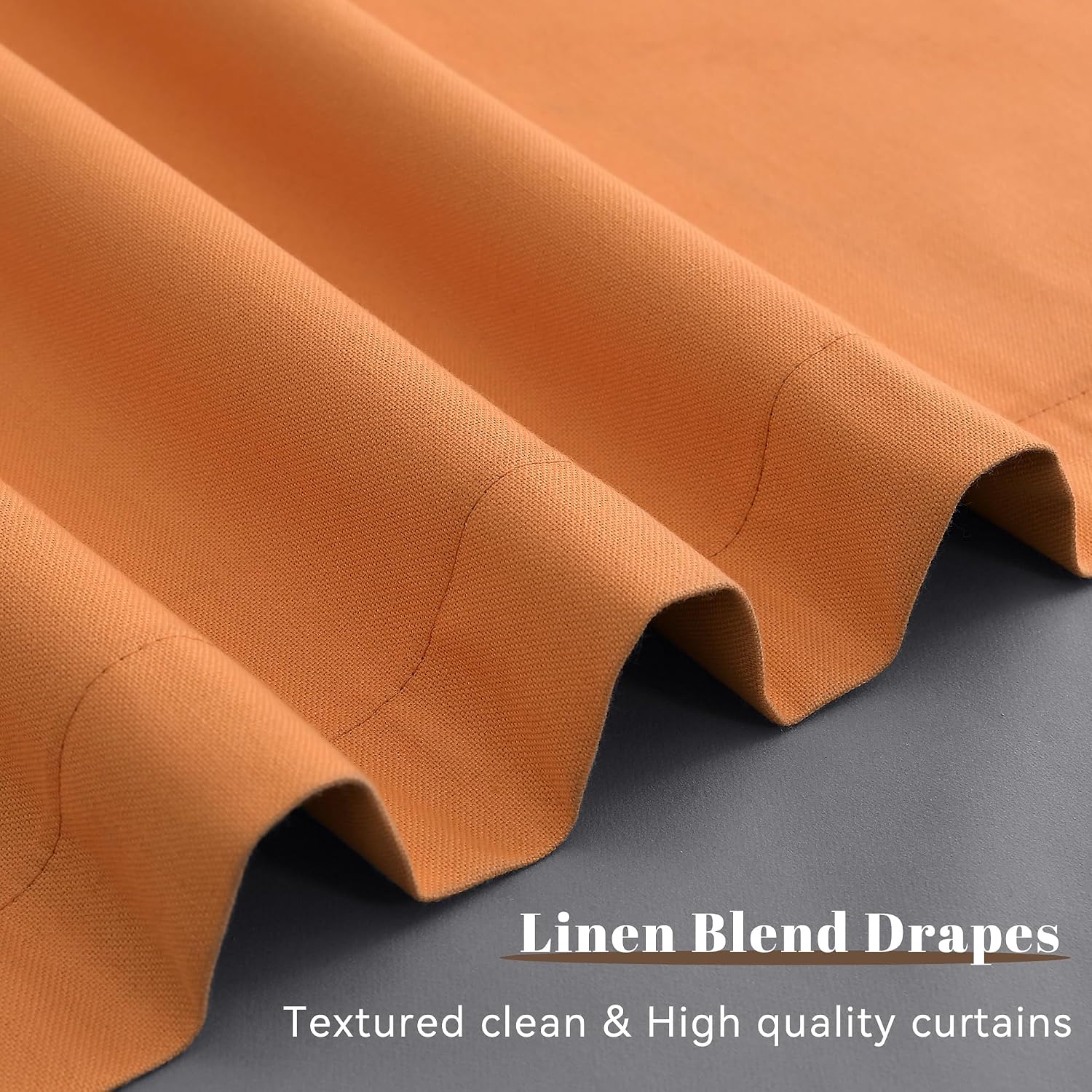 Guken Orange Linen 100% Blackout Curtains 102 Inch for Bedroom 2 Panel Sets Neutral Farmhouse Black Out Light Blocking Thermal Insulated So…