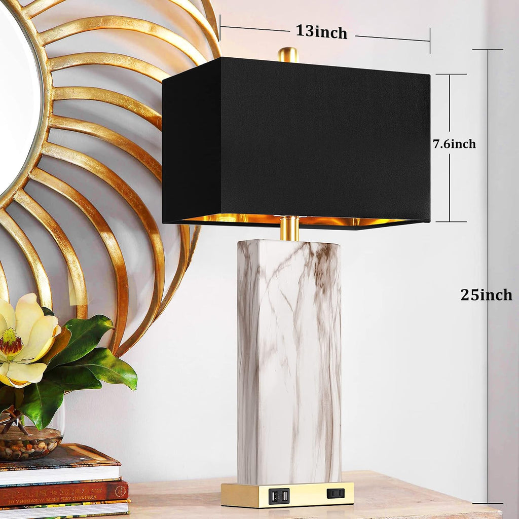 Touch Control Table Lamps Set of 2, Modern Contemporary Bedside Lamp with 2 USB Ports 1 AC Outlet, 3-Way Dimmable Nightstand Lamp Faux…
