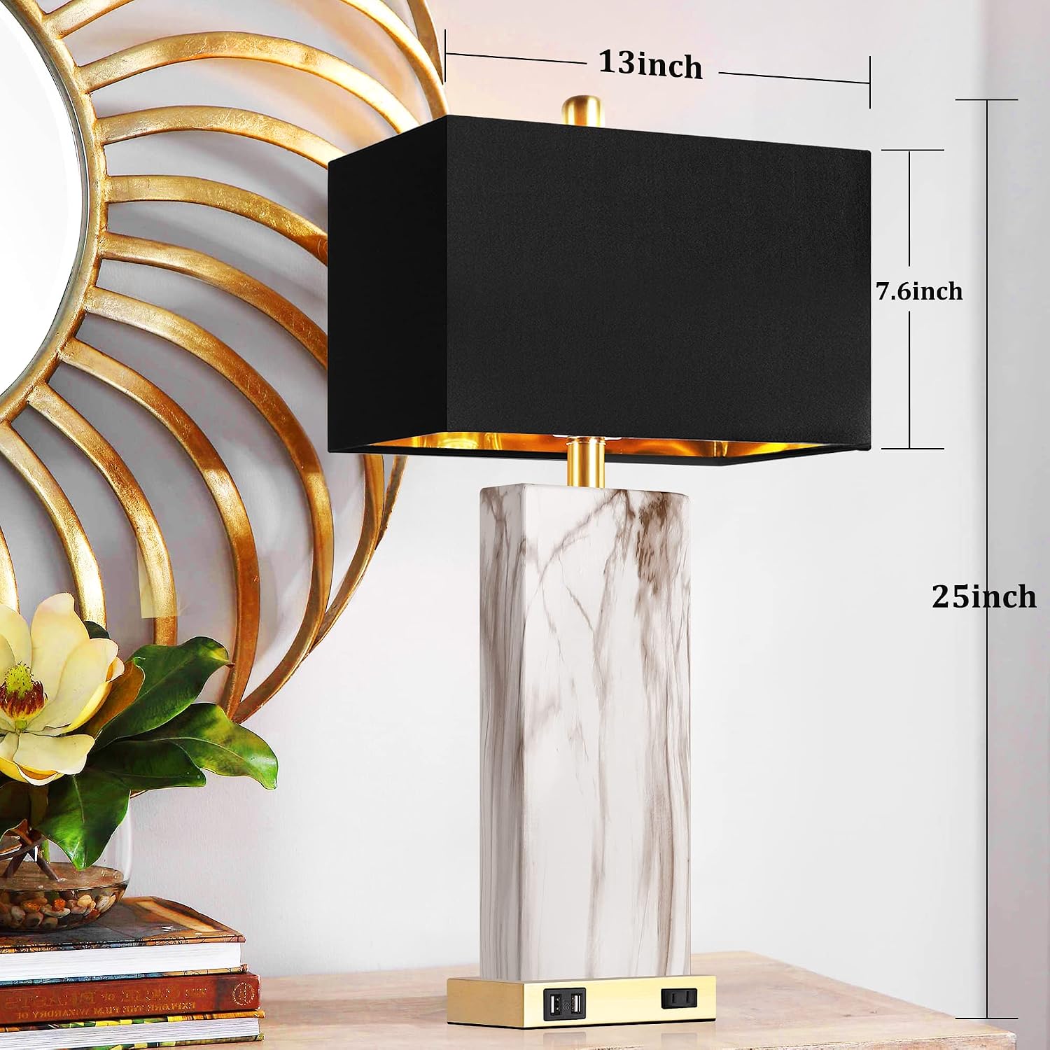 Touch Control Table Lamps Set of 2, Modern Contemporary Bedside Lamp with 2 USB Ports 1 AC Outlet, 3-Way Dimmable Nightstand Lamp Faux…