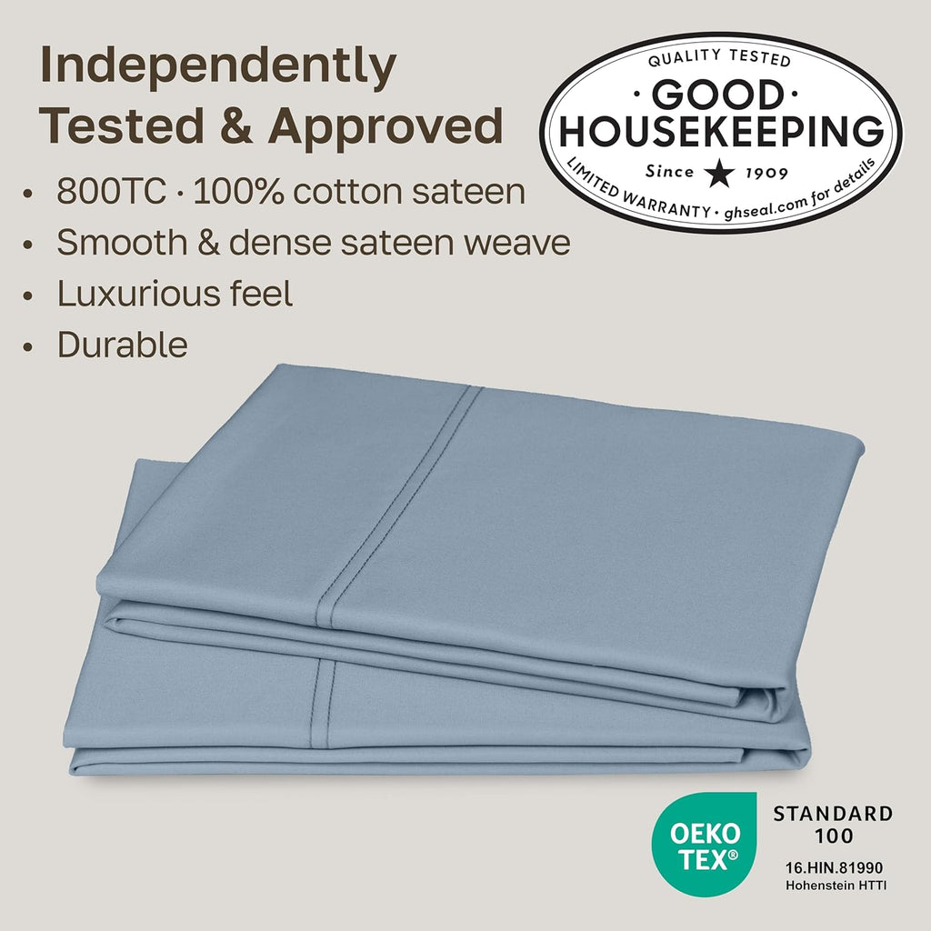CaliforniaDesignDen Heirloom Soft, Smooth & Thick Certified 800 Thread Count 100% Cotton Sateen, 2 Pillow Cases King Size, Fits King Pillow…