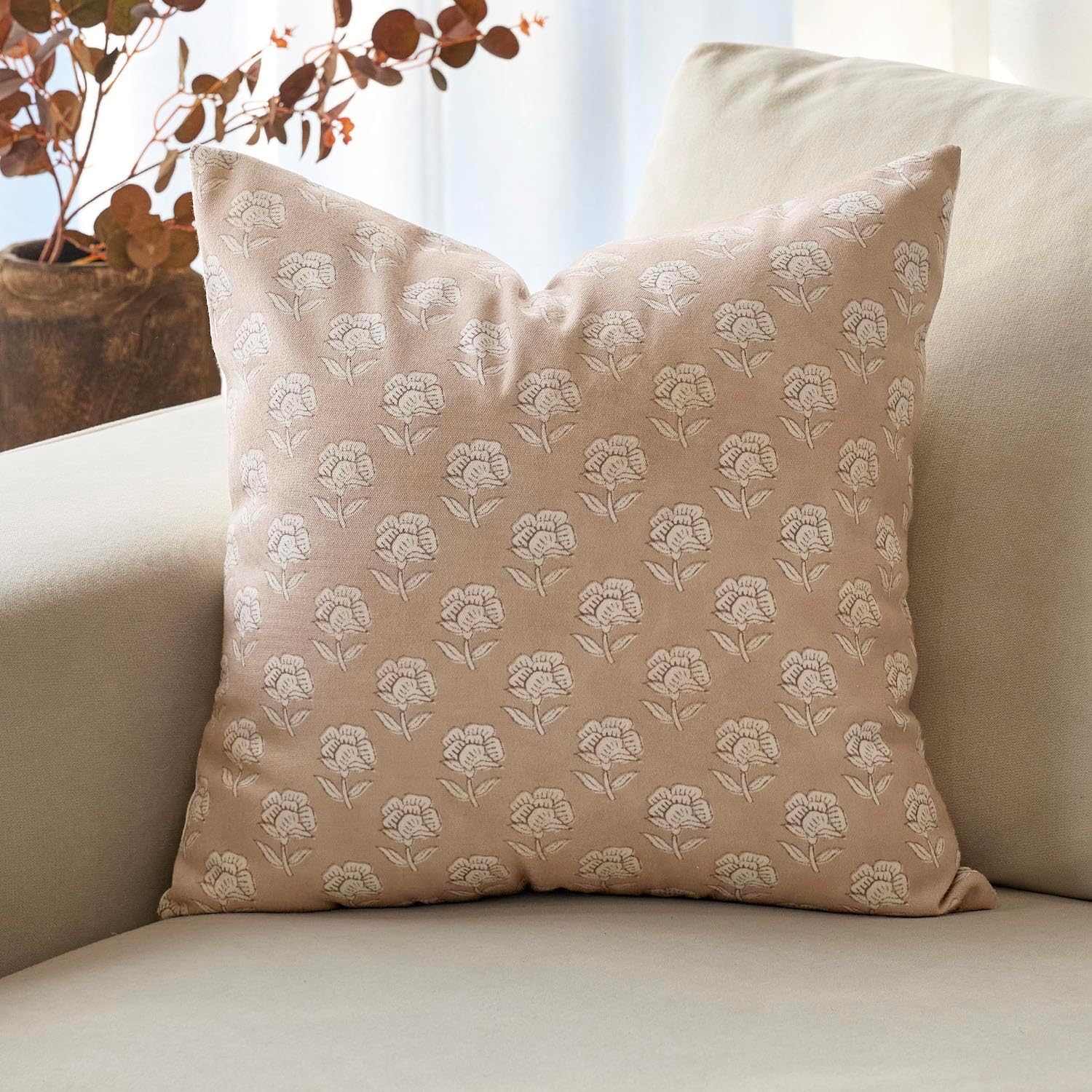 Domvitus Floral Pillow Covers 24x24 Throw Pillow Covers Decorative Farmhouse Block Floral Print Vintage Pillow Cover for Living Room Couch…