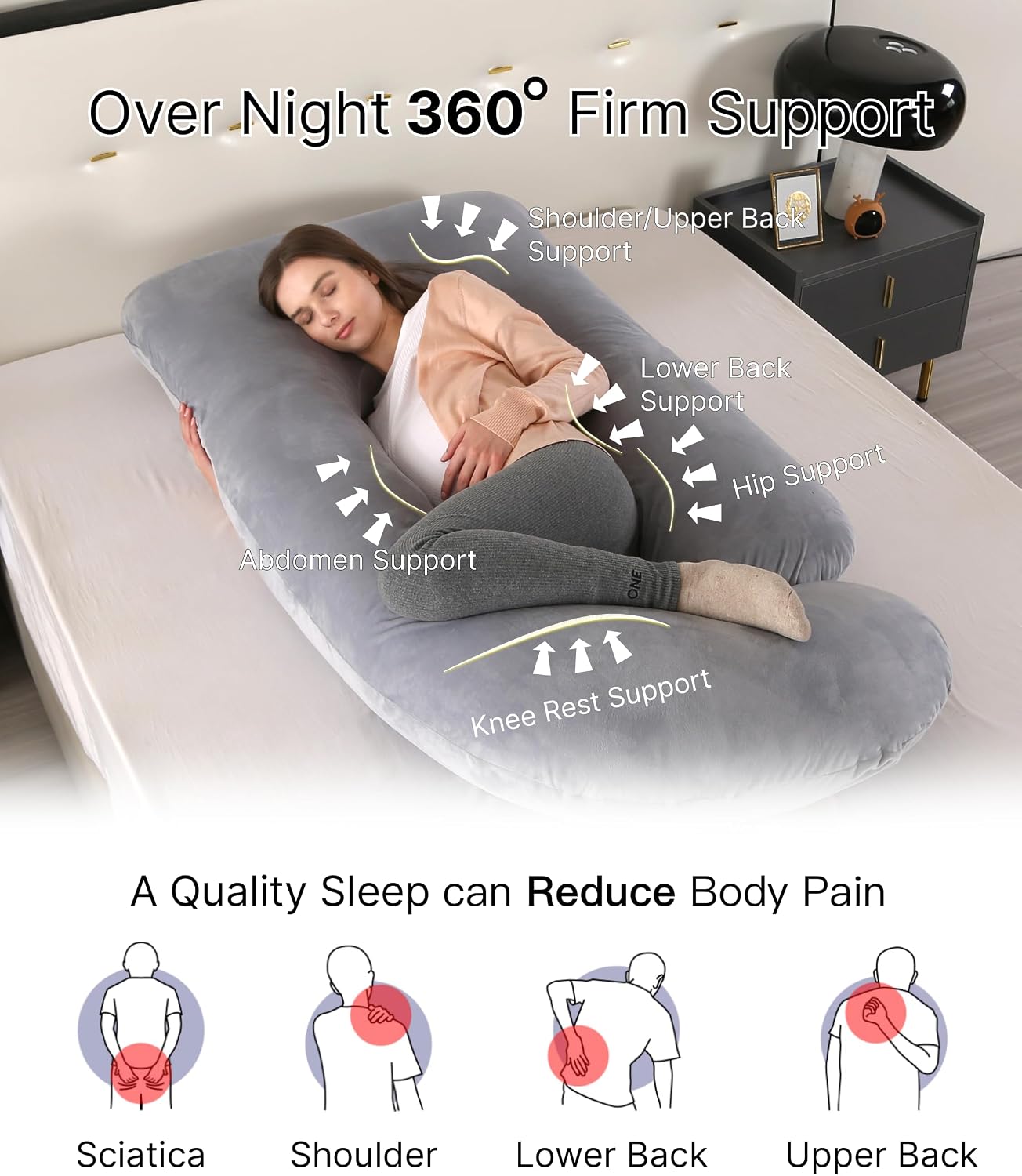 ALLOPERA Pregnancy Pillow, Full Body Maternity Pillow 57 inch, with Removable Washable Cover - Sleep Support for Legs, Back, Neck…