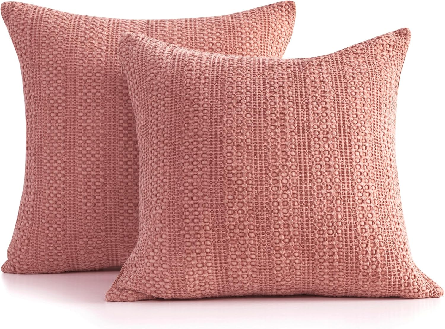 Cocoploceus 18x18 Throw Pillow Covers Set of 2 Boho Decorative Pillow Shams Stone Washed Cotton Pillowcase Waffle Square for Couch Sofa Cha…