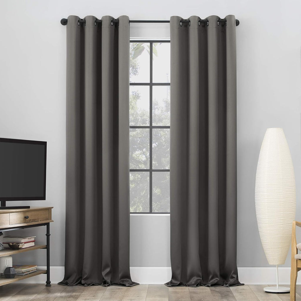 Sun Zero Nordic 2-pack Theater Grade Extreme 100% Blackout Grommet Curtain Panel Pair, 52" x 84", Gray(“Each panel measures 52”x84”.…