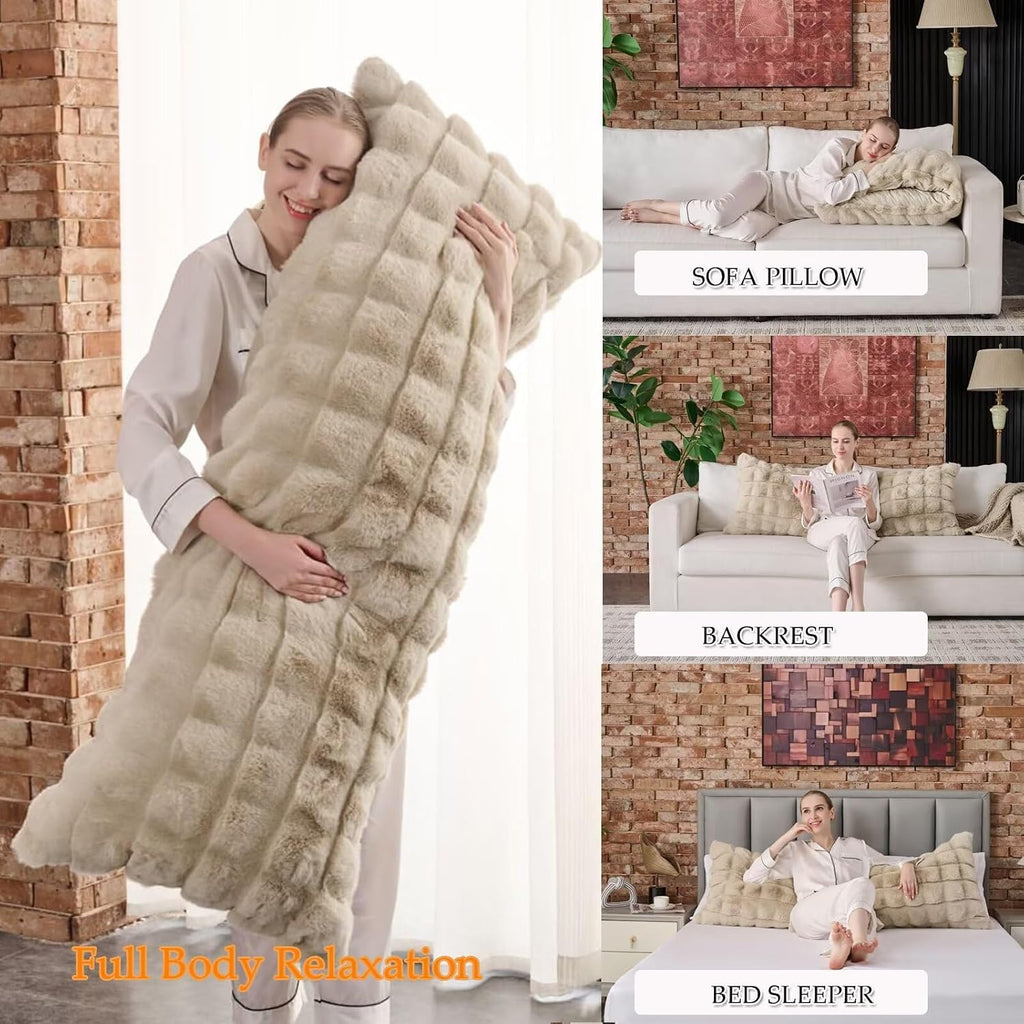 Animebody Luxury Shaggy Faux Fur Body Pillow, Fluffy Bed Pillows with Zipper Closure, Soft Decorative Plush Full Long Pillow, Fuzzy Hug Pillow…