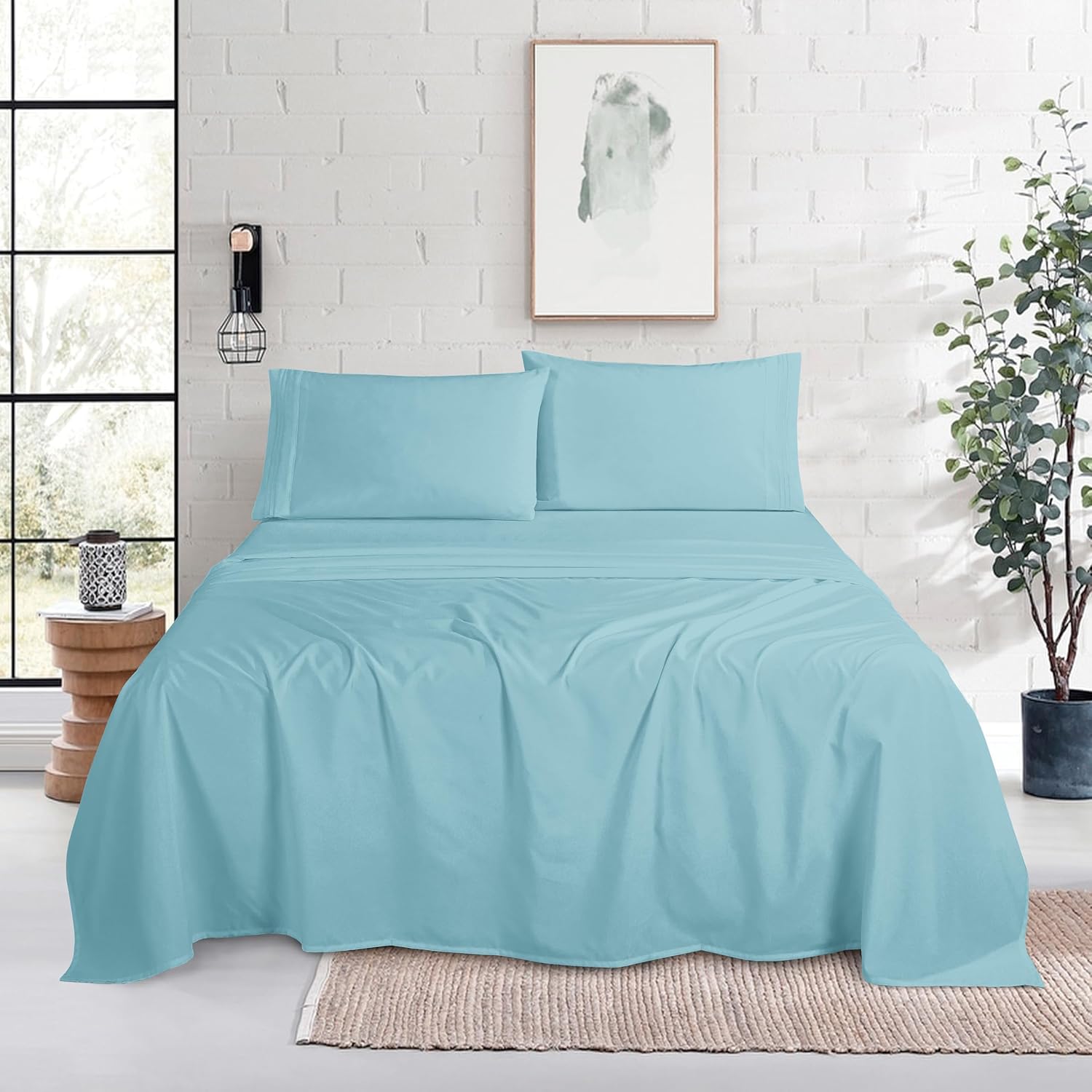 MocassiLuxuryBedding Mocassi Queen Size 4-Piece Bed Sheet Set - 1800 Hotel Quality Microfiber 18-24 Inches Extra Deep Pocket Fitted Sheet-…