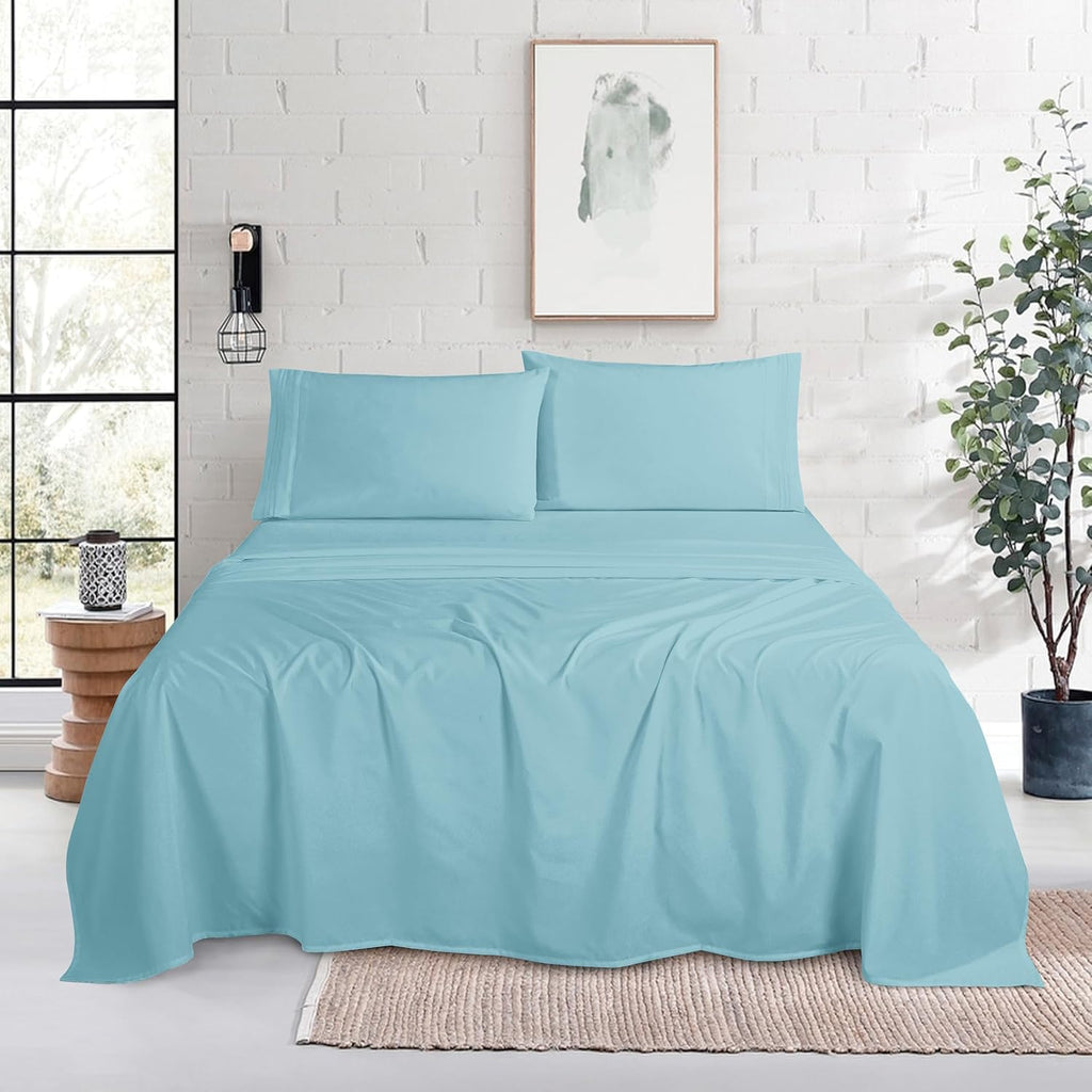 MocassiLuxuryBedding Mocassi Cal King Size 4-Piece Bed Sheet Set - 1800 Hotel Quality Microfiber 18-24 Inches Extra Deep Pocket Fitted Shee…