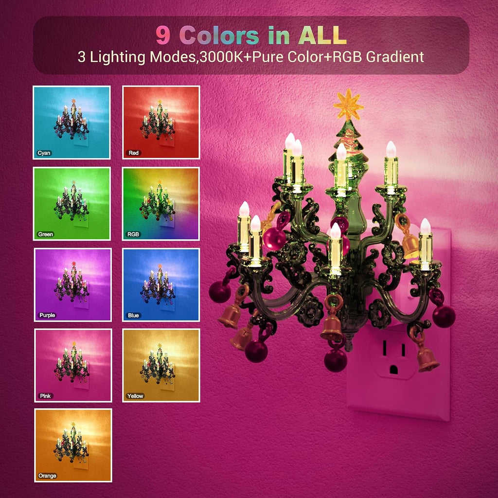 JandCase Night Lights Plug into Wall, 2 Pack Christmas RGB Pendant Night Light with Flame Effect,10 Color Changing Nightlight with180°…