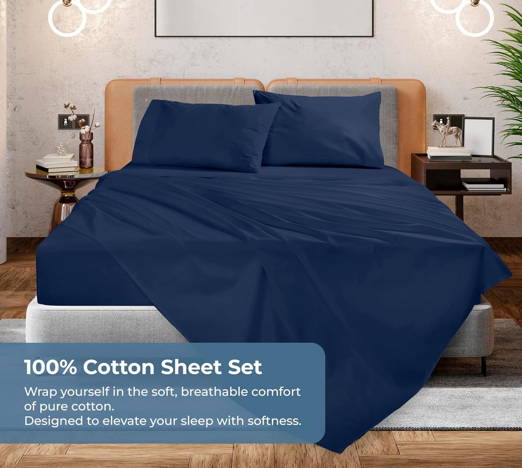 Royalelinens ROYALE LINENS 100% Organic Cotton Full Sheet Set - Percale Weave - 4 Pieces Set - 1 Flat, 1 Deep Pocket Fitted Sheet and 2 Pil…