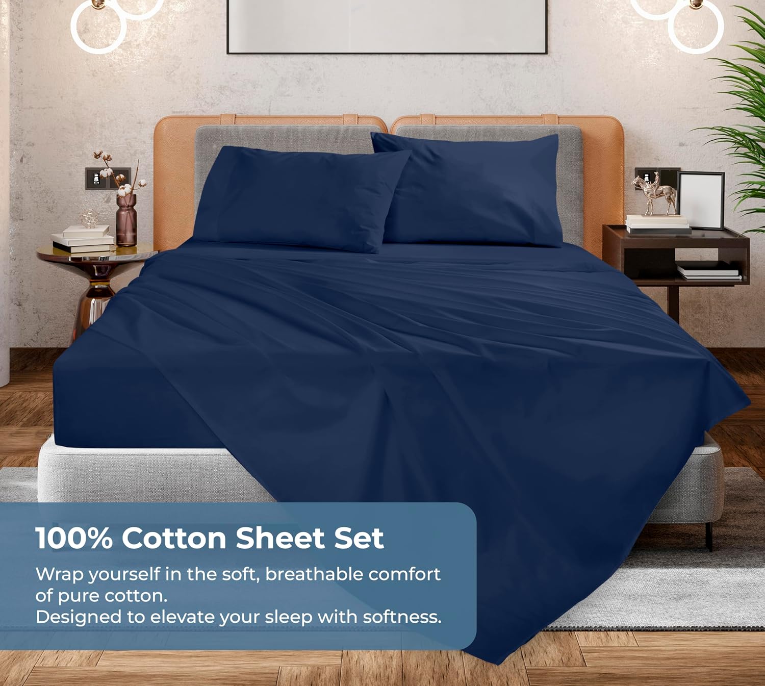 Royalelinens ROYALE LINENS 100% Organic Cotton Full Sheet Set - Percale Weave - 4 Pieces Set - 1 Flat, 1 Deep Pocket Fitted Sheet and 2 Pil…