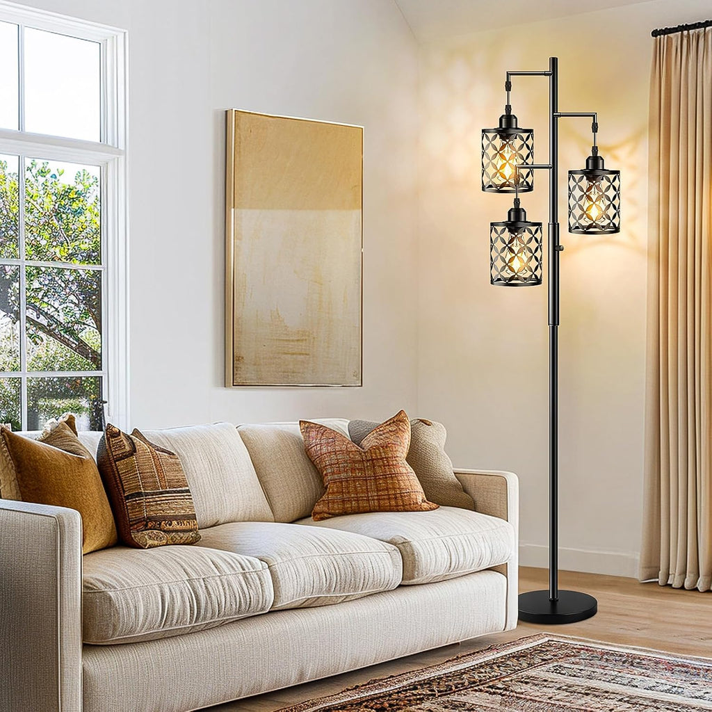 Dimmable Floor Lamp, Farmhouse Standing Lamp with Elegant Metal Cage, Industrial Tall Tree Floor Lamps for Living Room, Bedroom, Study…