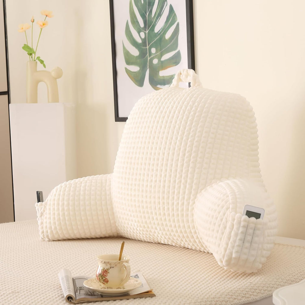 Pajeo Multi-Purpose Bed Pillow for Sitting Up,19" Flannel Backrest Pillow with Arms for Seniors & Pregnancy Support, Oeko-TEX Certified Sitt…