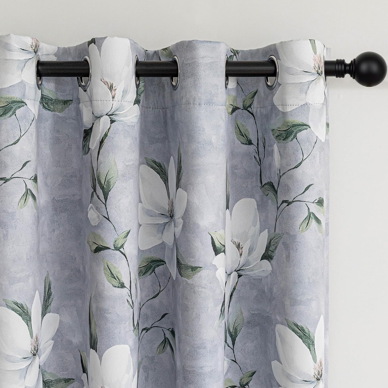 Myskyhome MYSKY HOME Floral 95% Blackout Curtains 90 Inches Long 2 Panels Set - Thermal Insulated Black Out Flower Pattern Printed Drapes G…